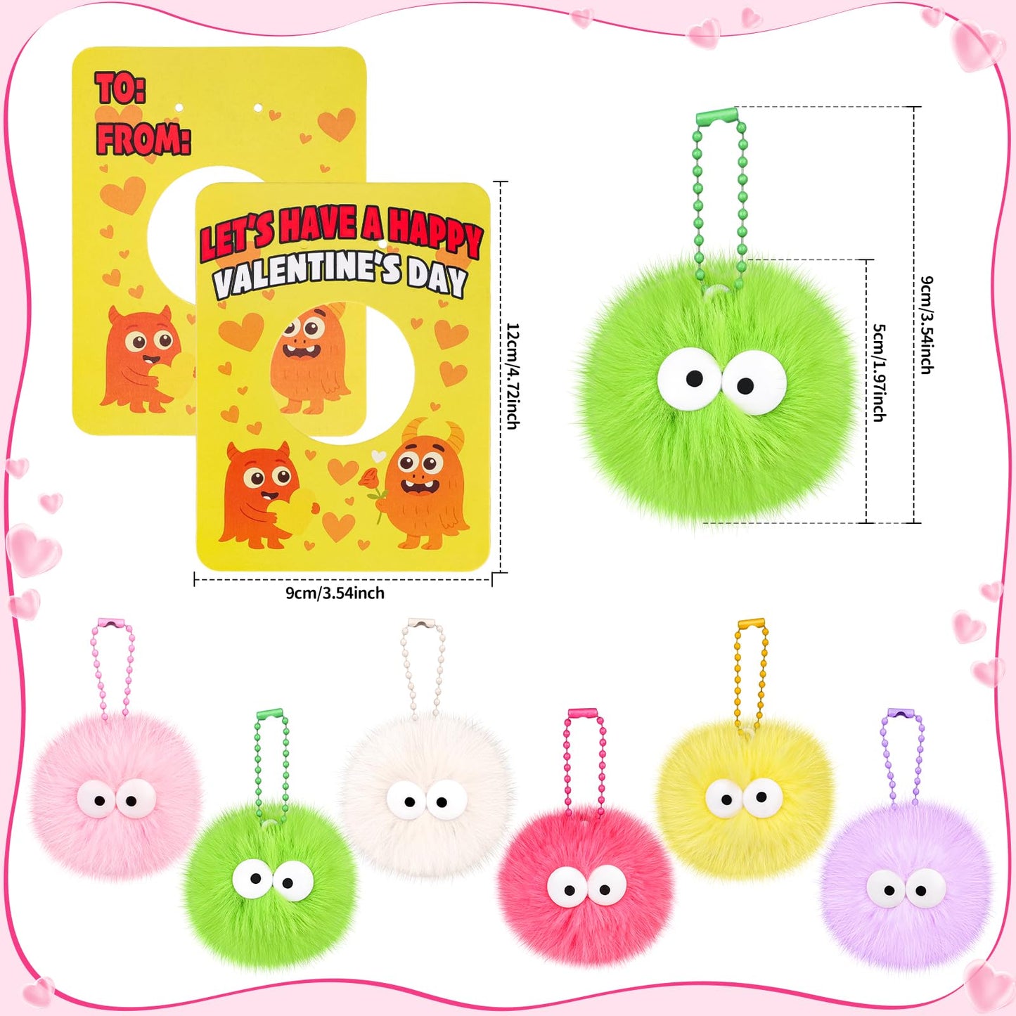 Amy & Benton 28-Pack Valentines Day Gift Set — Monster Plush Keychains, Cards & Gift Bags
