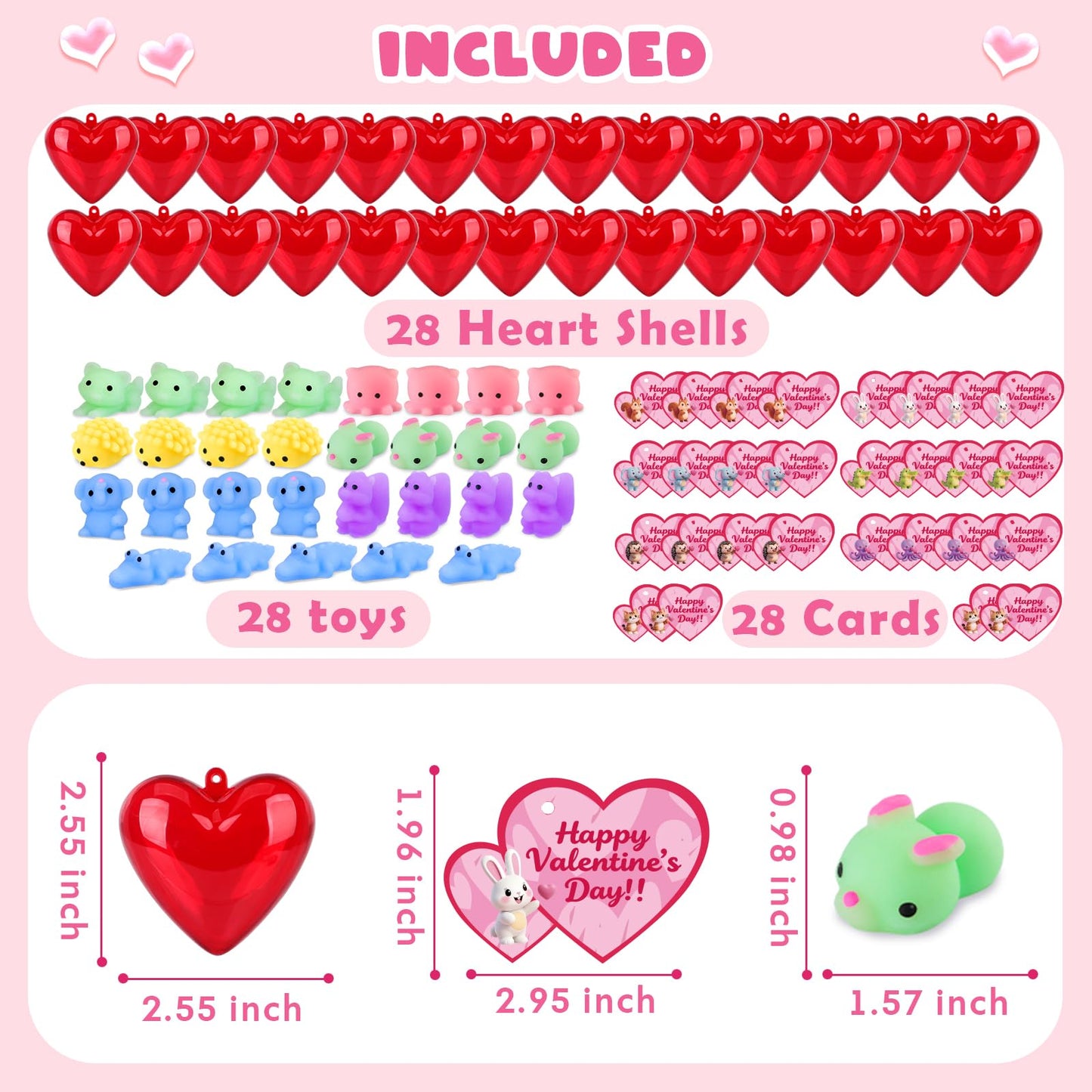 Amy & Benton 28-Pack Valentine Squishy Toys with Cards & Heart Boxes