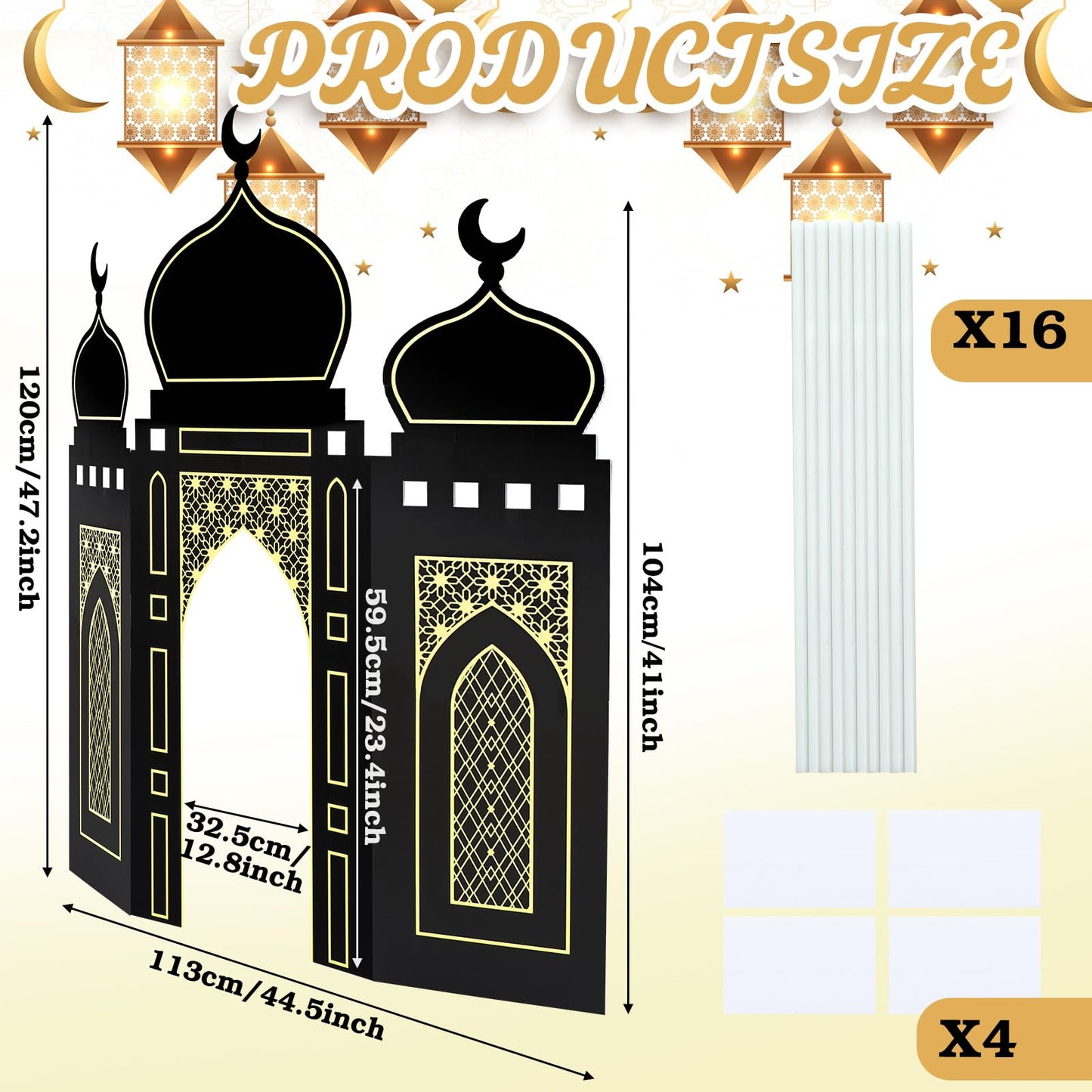 Amyhill Ramadan Eid Mosque Decorations – 41 x 44.5 Inch DIY Hollow Board Mosque Castle (Black & Gold)