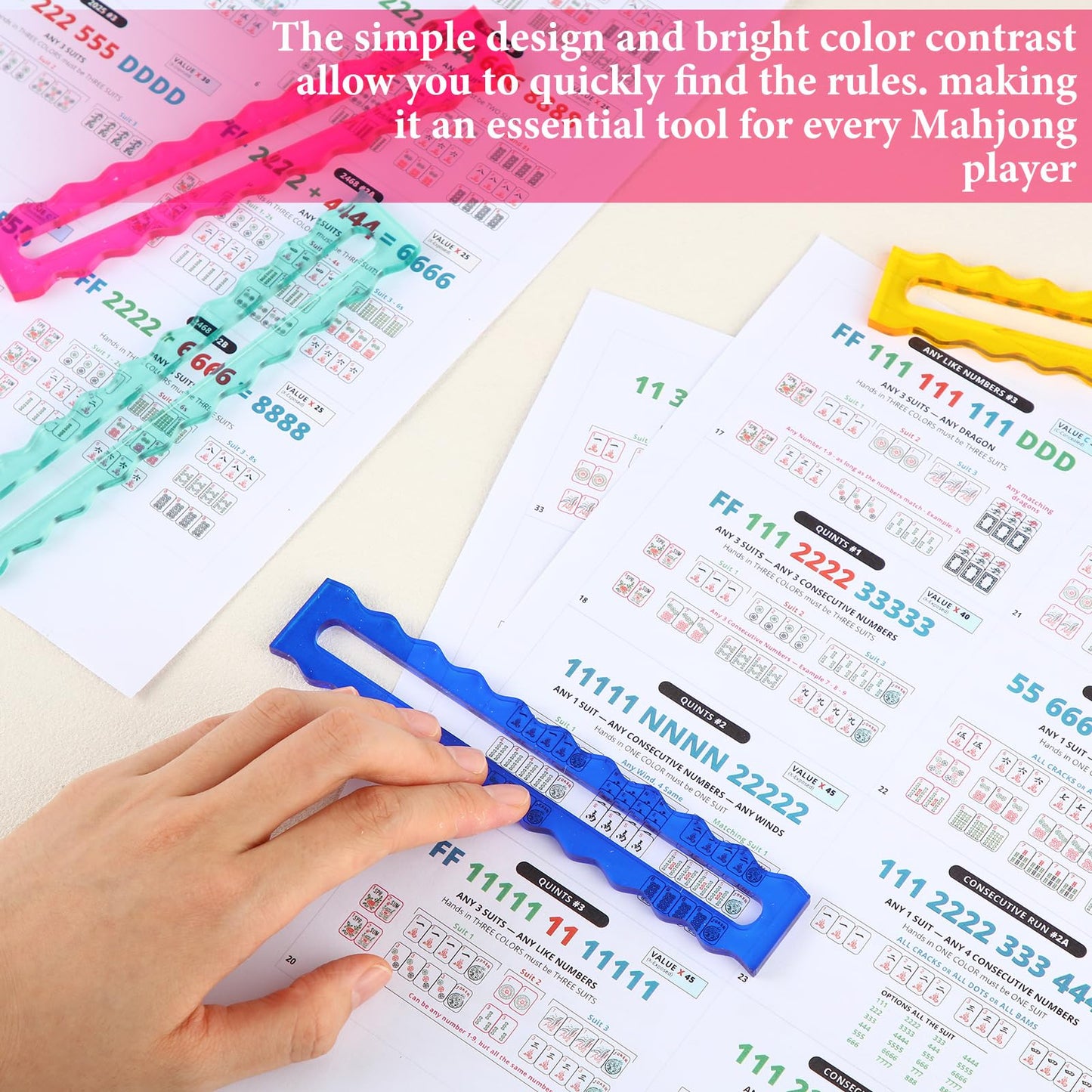 Amyhill 4 Pack Mahjong Guide Line Finder – Acrylic Colorful Rules Reader for Beginners