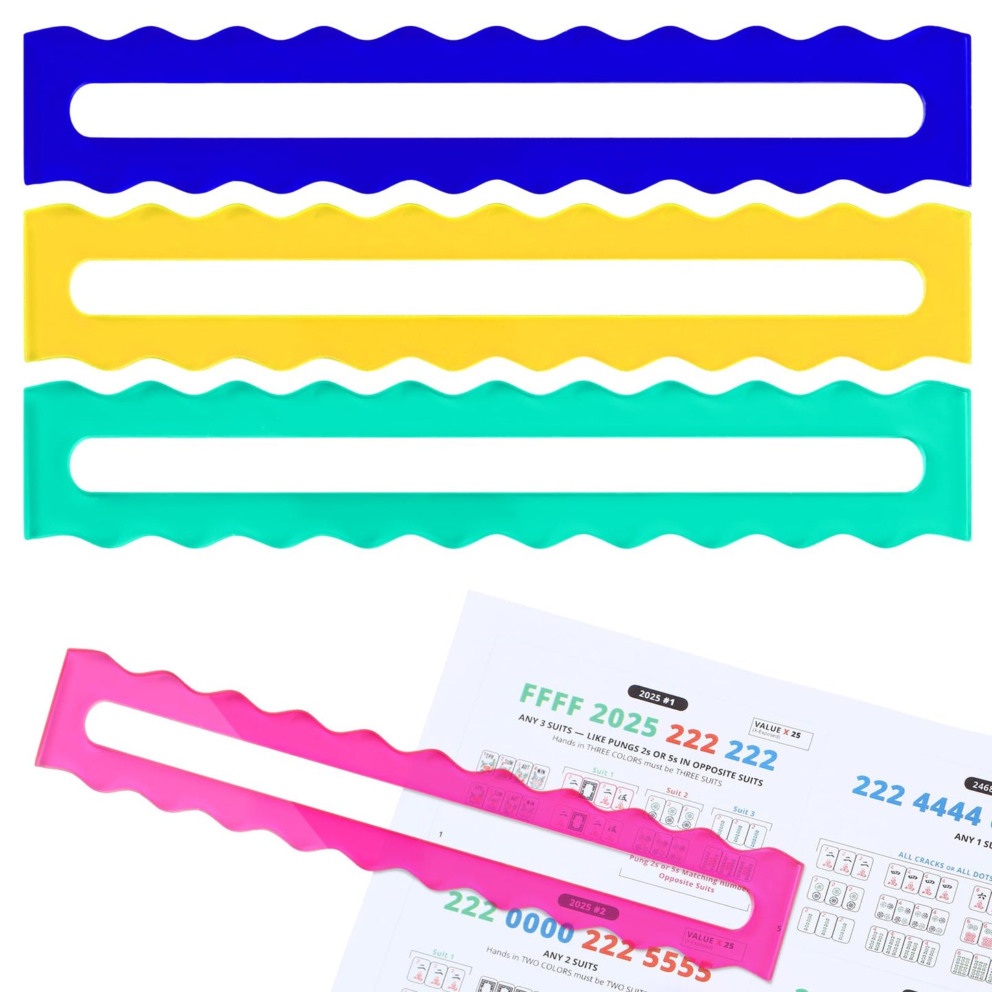 Amyhill 4 Pack Mahjong Guide Line Finder – Acrylic Colorful Rules Reader for Beginners