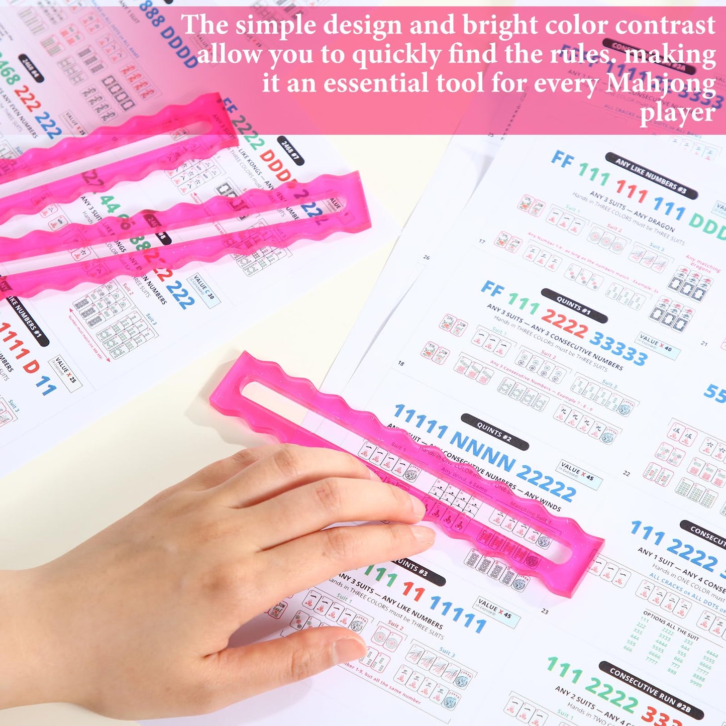 Amyhill 4-Pack Mahjong Guide Line Finder – Pink Acrylic Rules Helper for Beginners