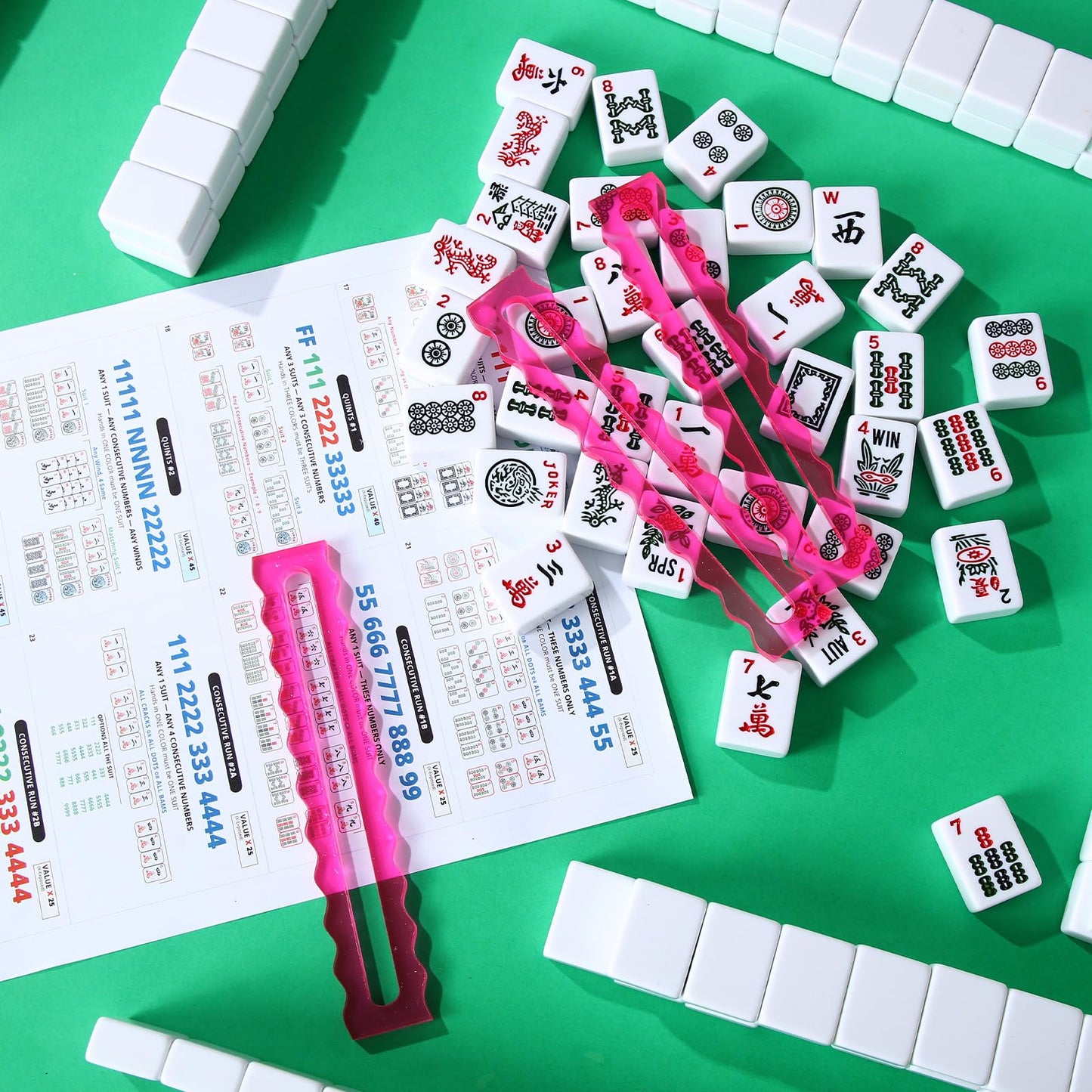 Amyhill 4-Pack Mahjong Guide Line Finder – Pink Acrylic Rules Helper for Beginners