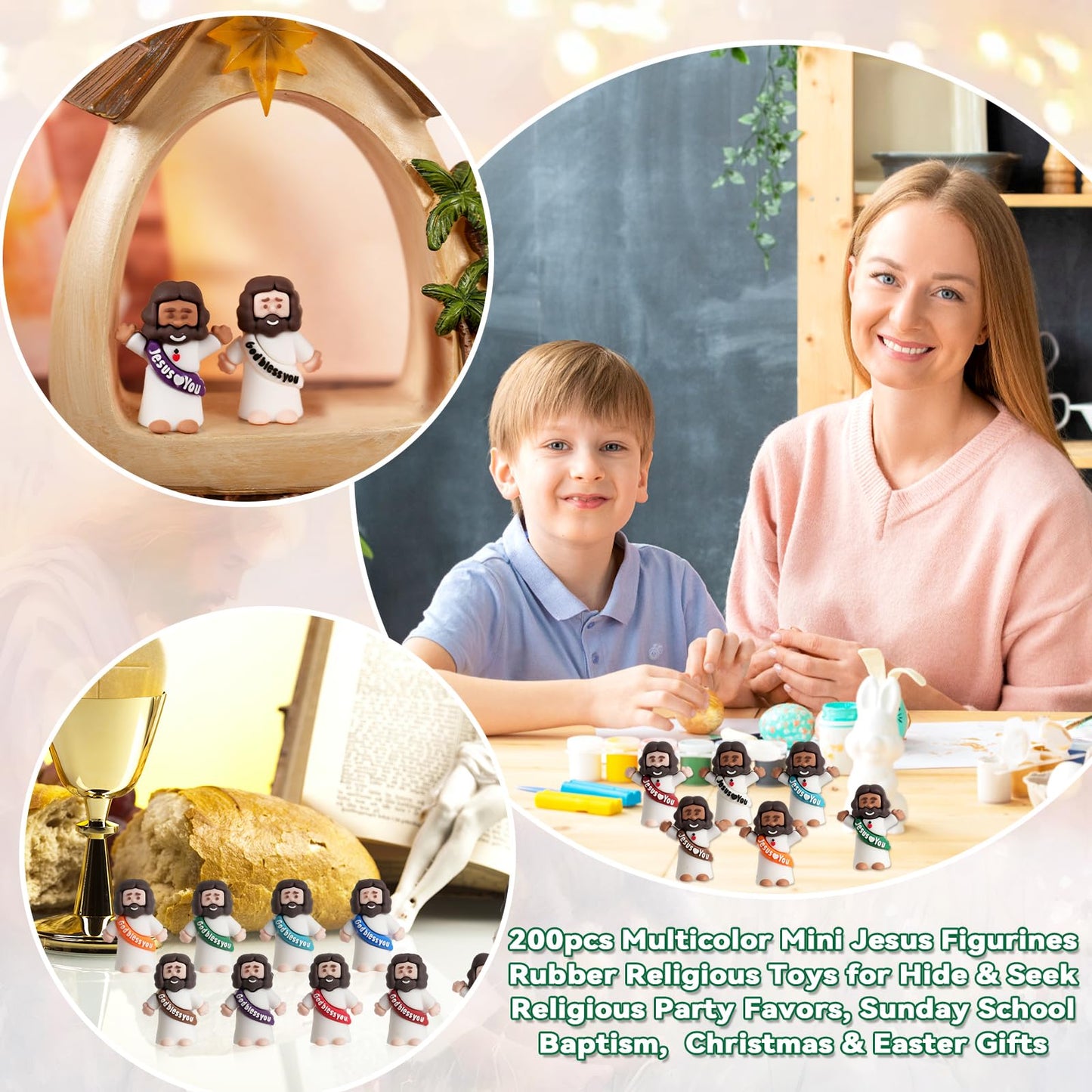 AMZFAVOR 200pcs Little Jesus Figures – Multicolor Mini PVC Figurines for Easter & Sunday School