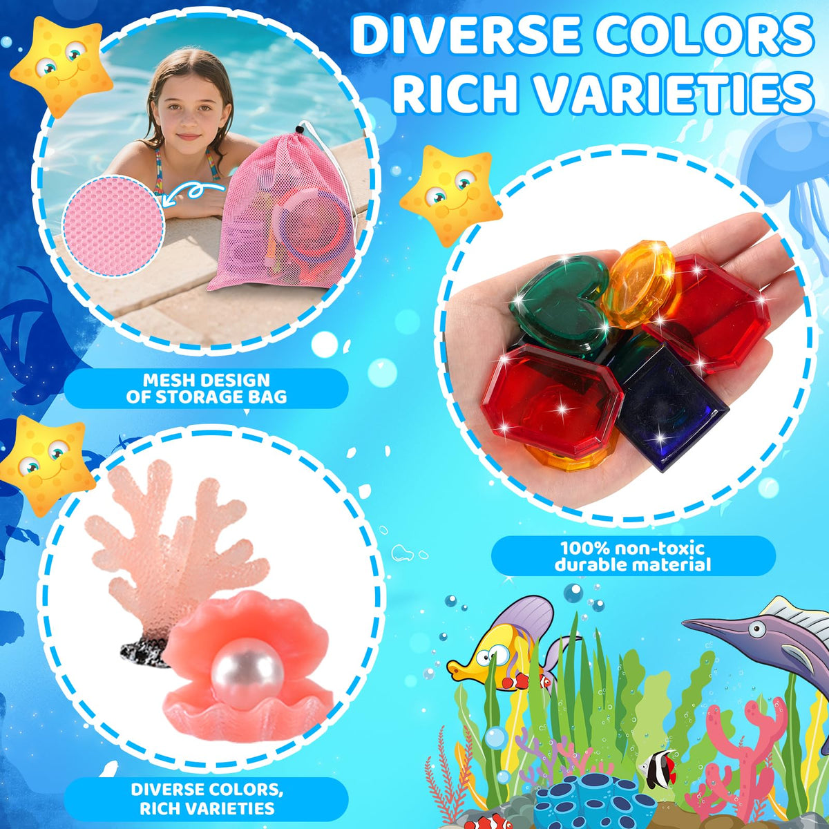 AMZFAVOR 27-Piece Mermaid Pool Toys Set – Treasure Chest & Storage Bag