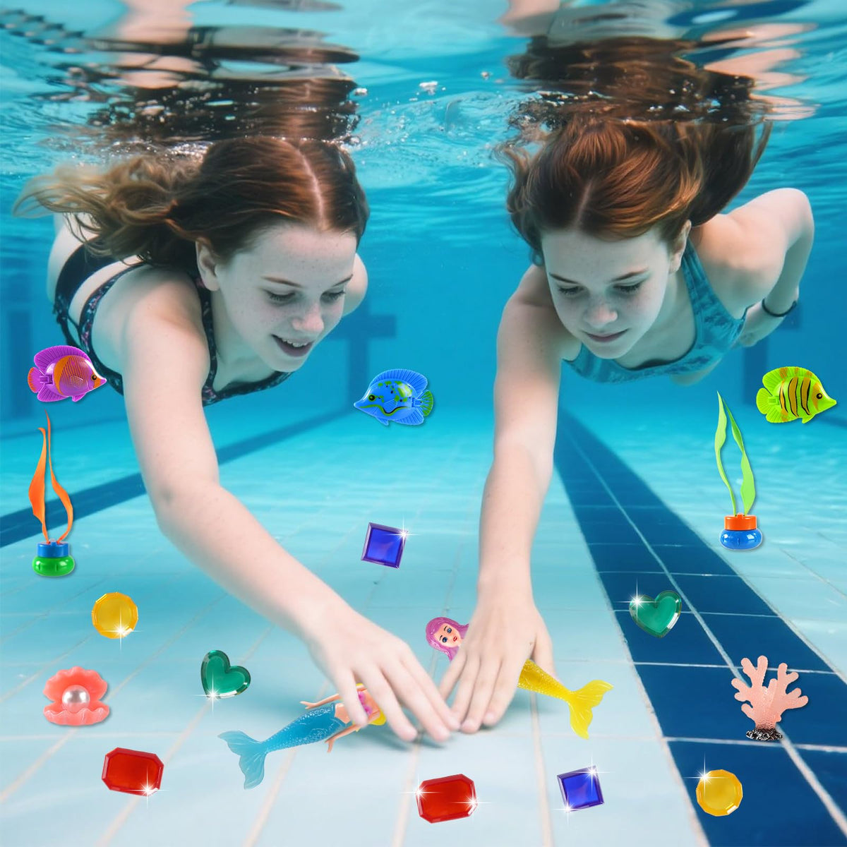 AMZFAVOR 27-Piece Mermaid Pool Toys Set – Treasure Chest & Storage Bag