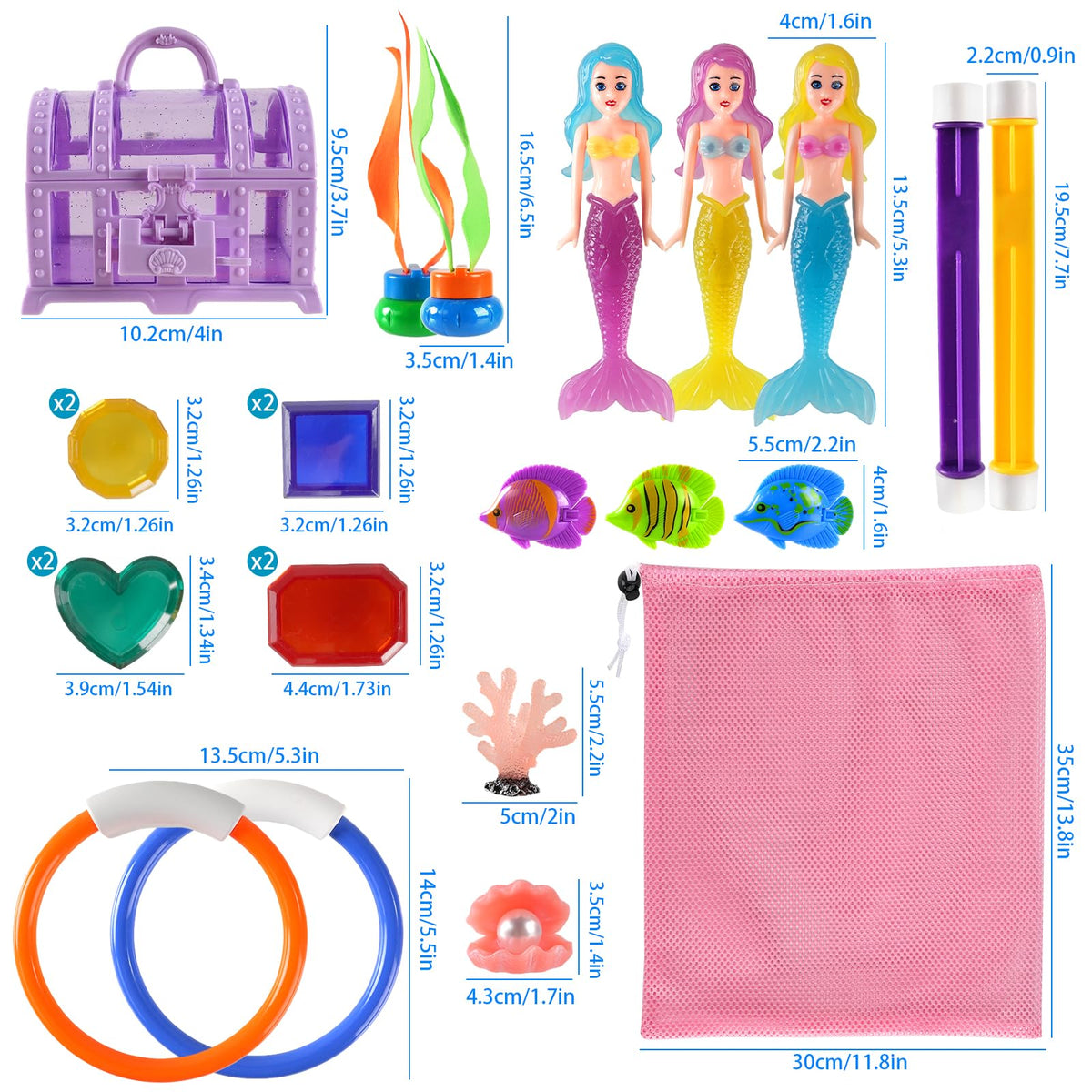AMZFAVOR 27-Piece Mermaid Pool Toys Set – Treasure Chest & Storage Bag