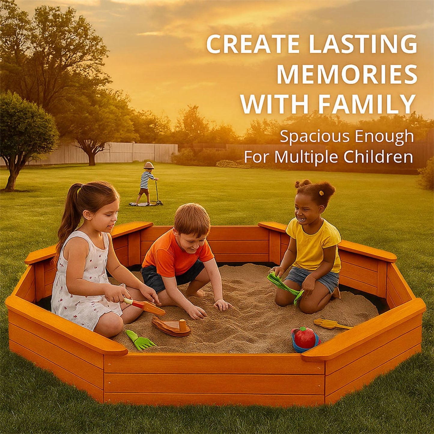 AMZOSS 85x78 Octagon Sandbox with Waterproof Cover & Liner | Large Fir Wood Sandbox for Kids