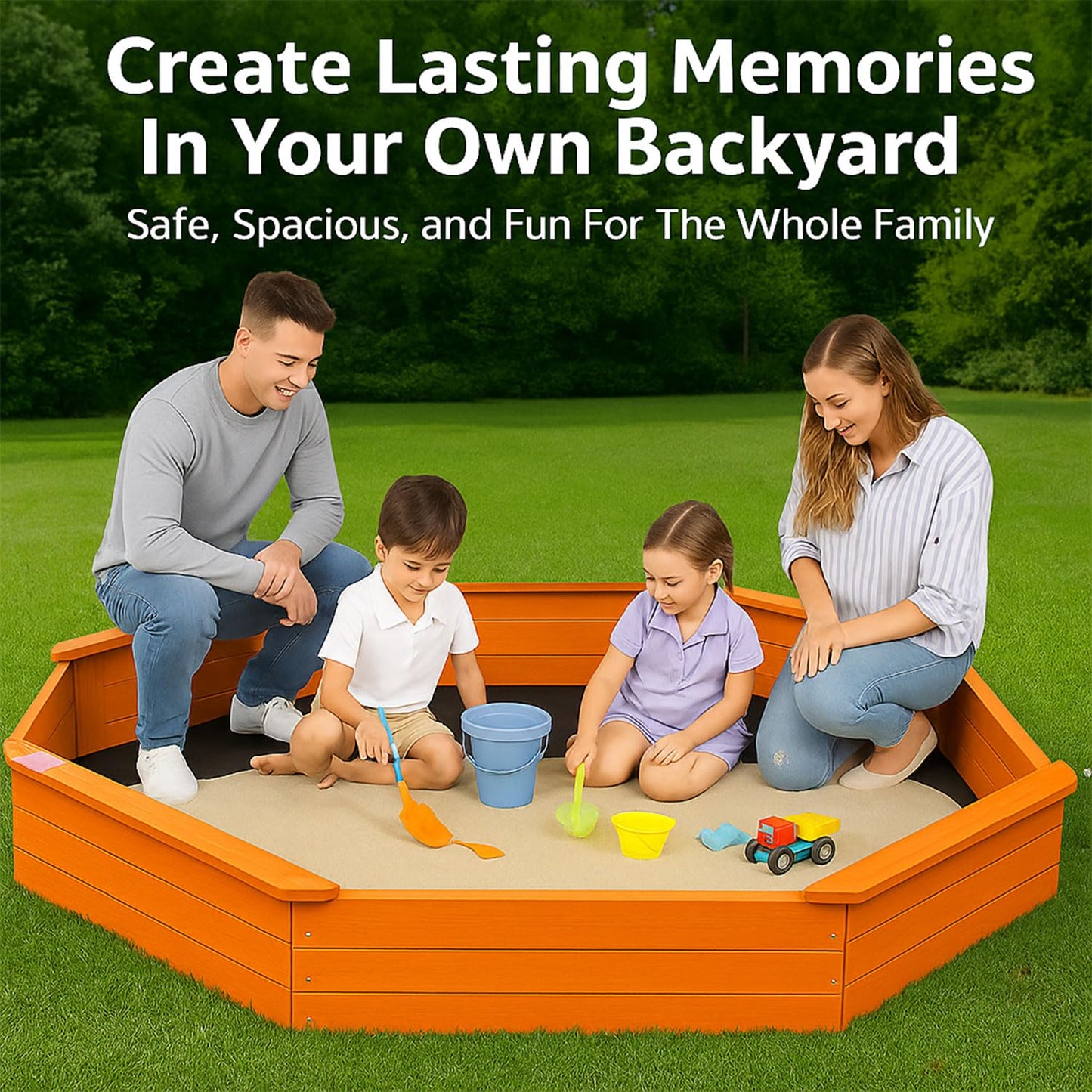 AMZOSS 85x78 Octagon Sandbox with Waterproof Cover & Liner | Large Fir Wood Sandbox for Kids