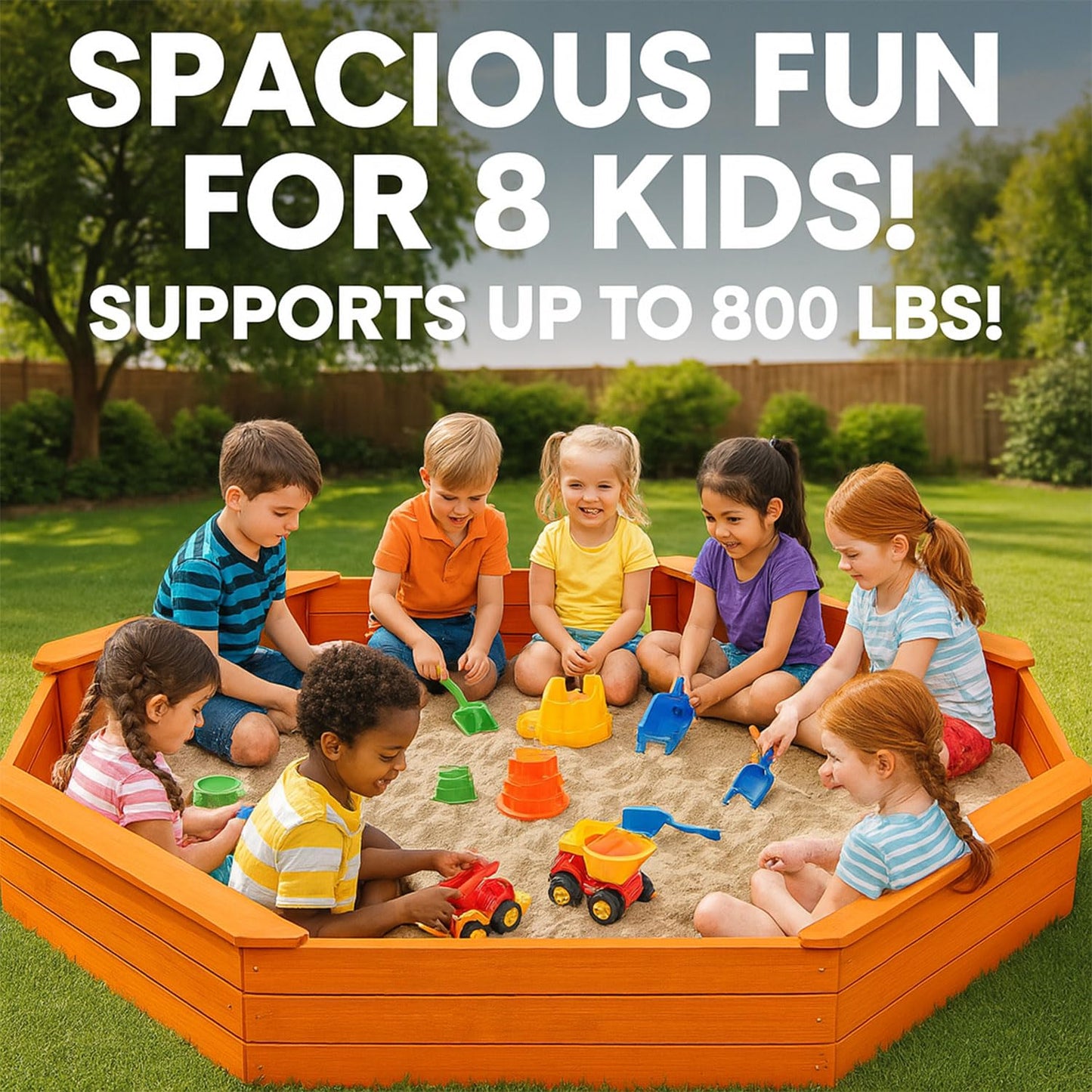 AMZOSS 85x78 Octagon Sandbox with Waterproof Cover & Liner | Large Fir Wood Sandbox for Kids