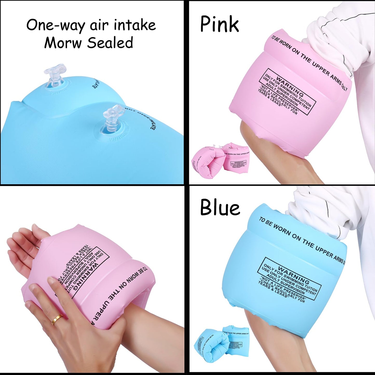 AMZQNART 4 Pcs Arm Floaties – Inflatable Swim Arm Bands for Kids, Toddlers & Adults (Pink & Blue)