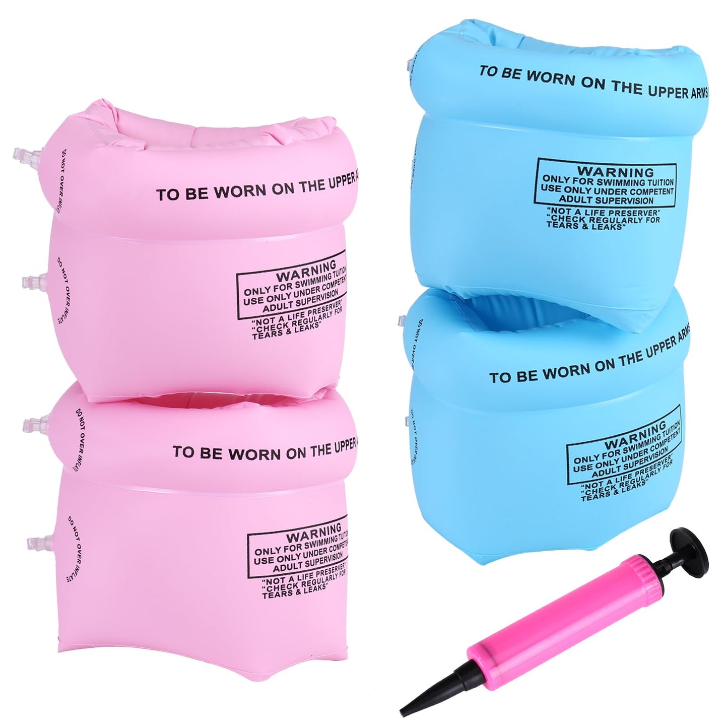 AMZQNART 4 Pcs Arm Floaties – Inflatable Swim Arm Bands for Kids, Toddlers & Adults (Pink & Blue)