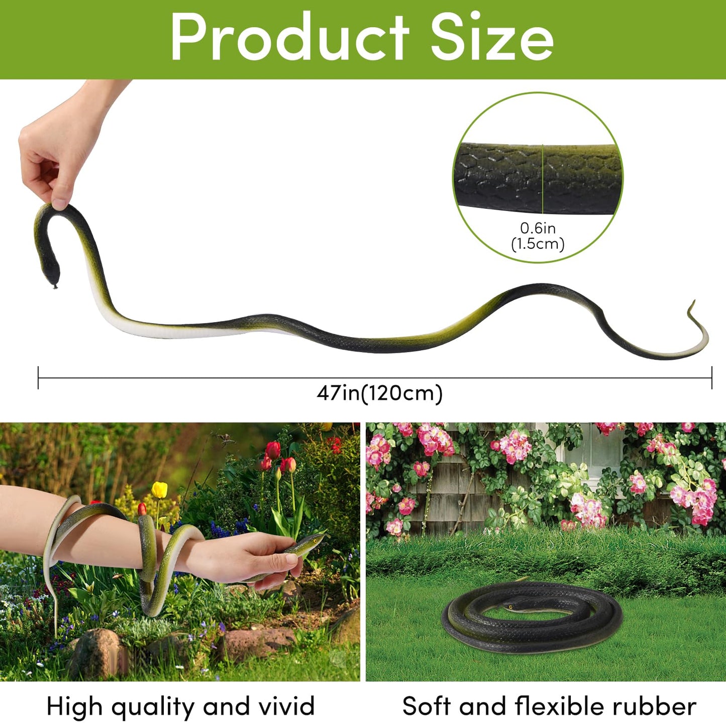 ANABIUP Fake Snake Prank Kit – 1.2m Realistic Rubber Snake with String and Clip