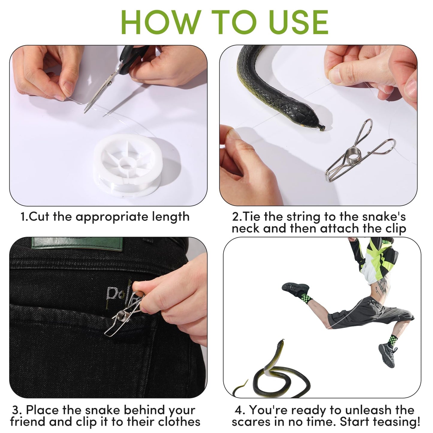 ANABIUP Fake Snake Prank Kit – 1.2m Realistic Rubber Snake with String and Clip