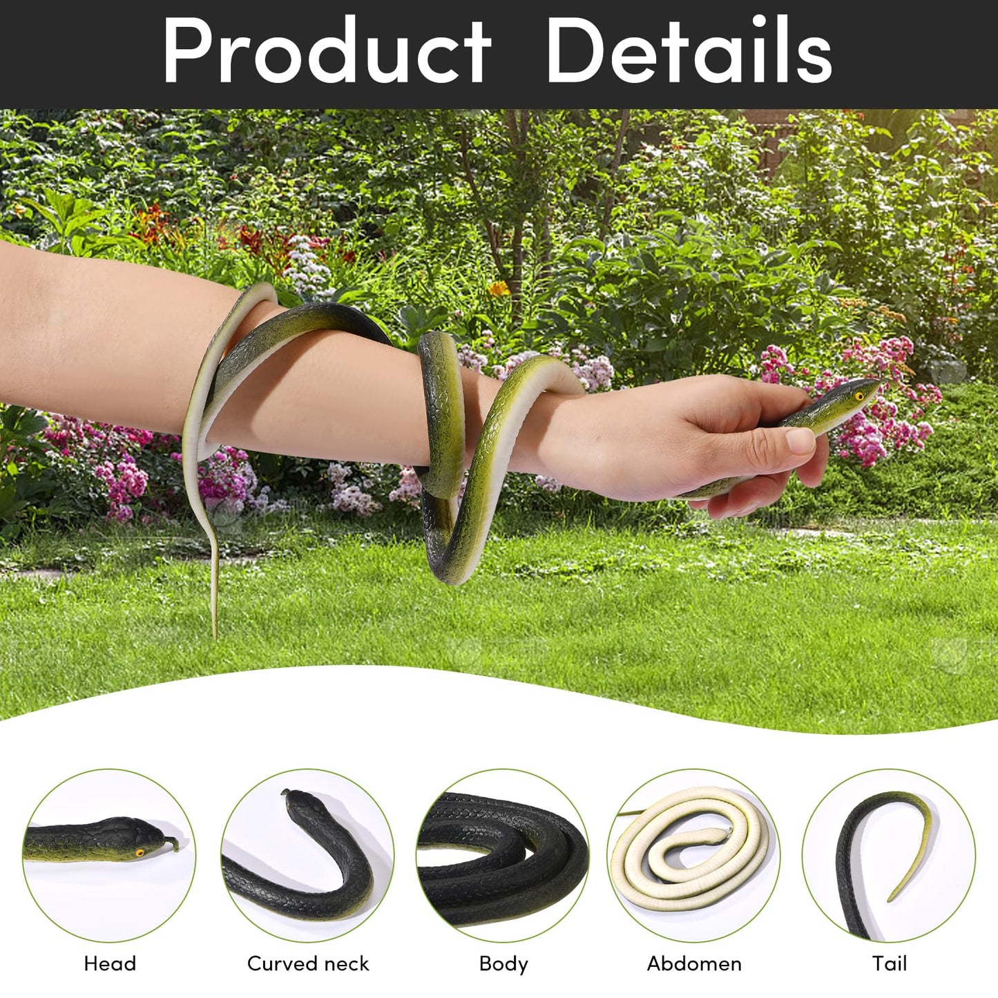 ANABIUP Fake Snake Prank Kit – 1.2m Realistic Rubber Snake with String and Clip