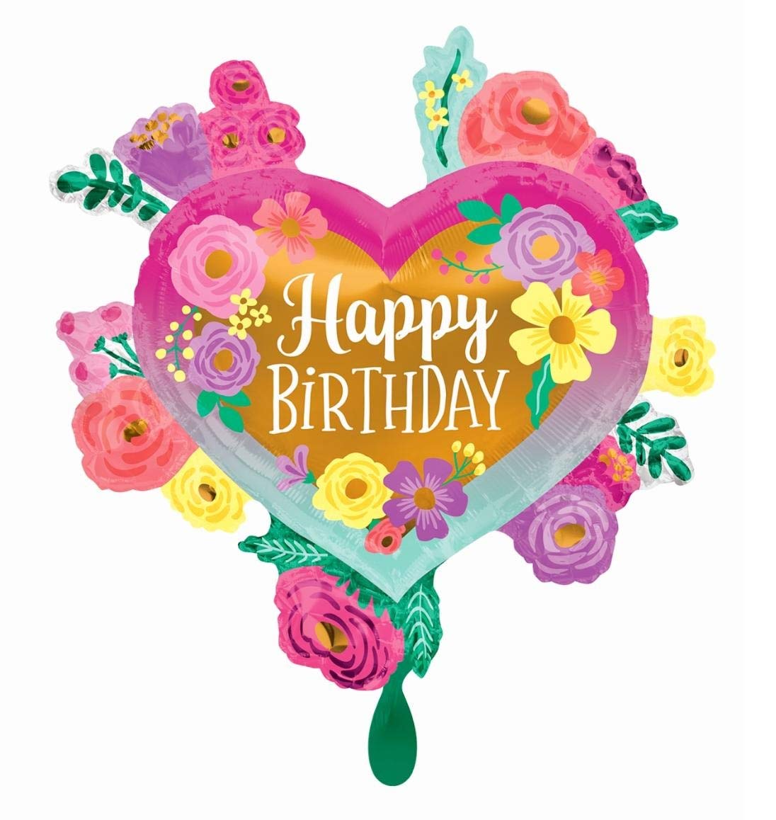 Anagram 41259 Happy Birthday Painted Flowers Foil Mylar Balloon, 27-Inch Multicolor Pack of 1