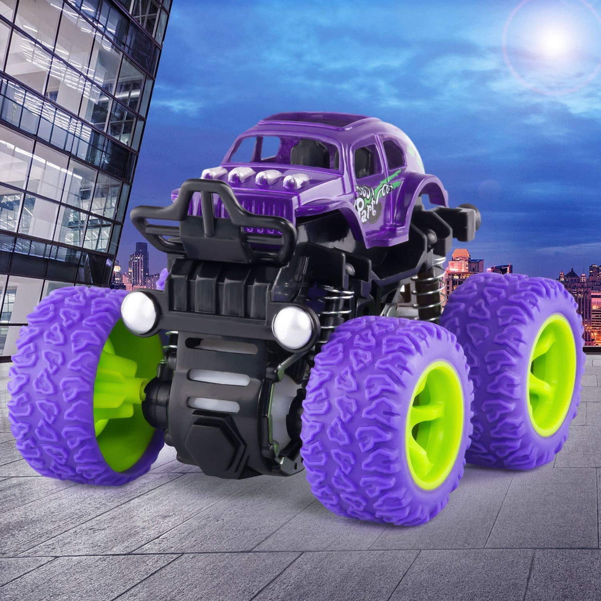 ANAOER 4 Pack Monster Trucks Toys for Boys | Friction Powered Pull-Back Cars (Ages 3-7)