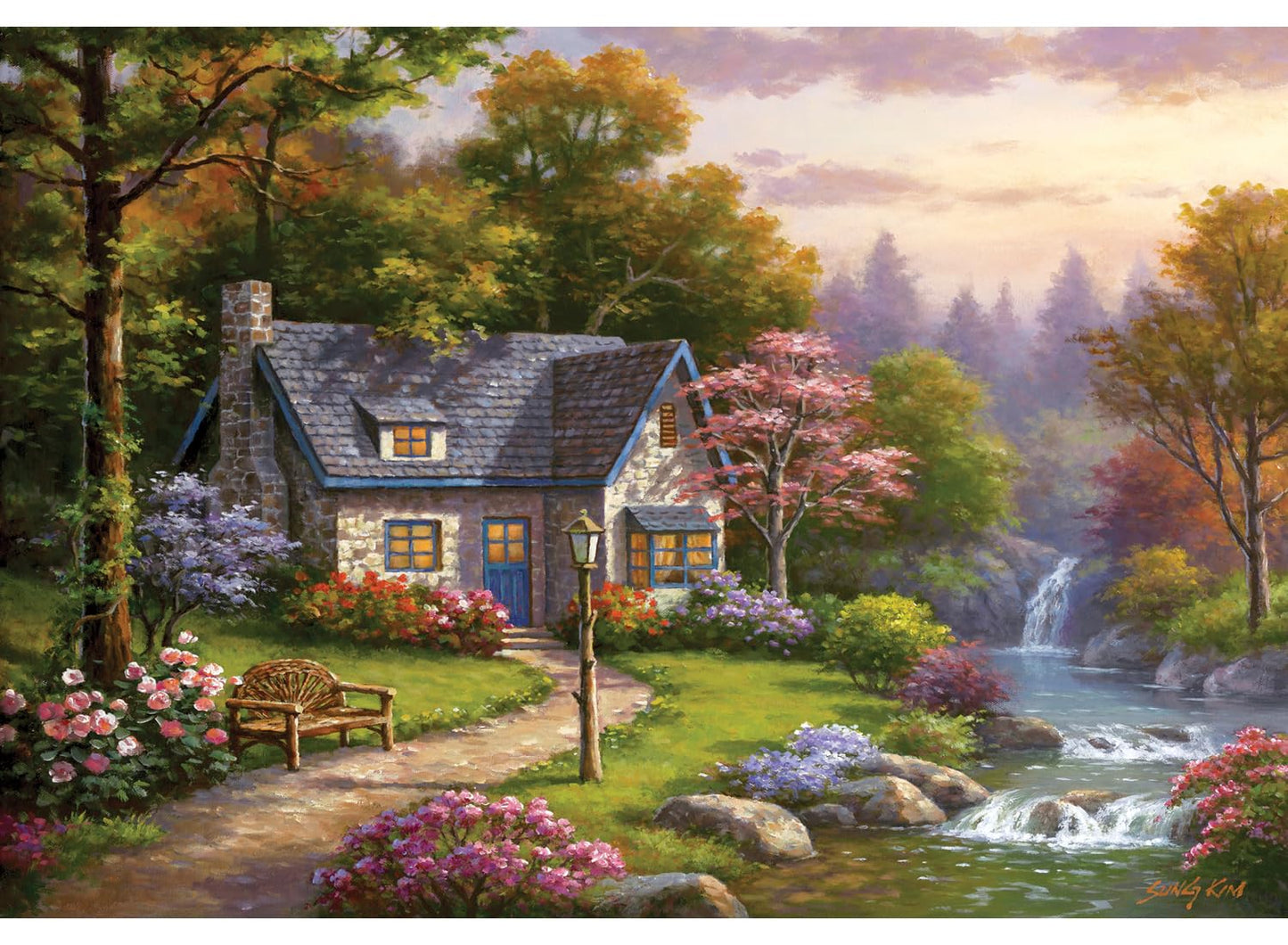 Anatolian Puzzle – Stonybrook Falls Cottage 2000-Piece Jigsaw Puzzle #3940 | Box Stand Included
