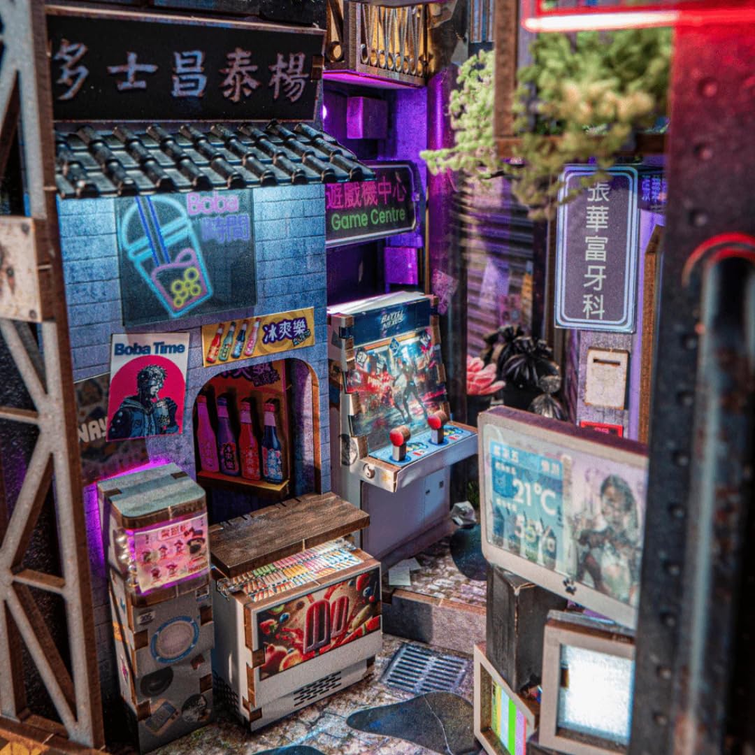 Anavrin Book Nook Kit Kowloon Walled City 2049 — DIY 3D Wooden Shelf Insert