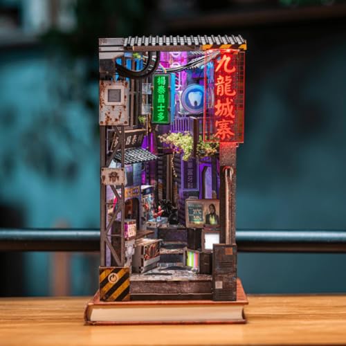 Anavrin Book Nook Kit Kowloon Walled City 2049 — DIY 3D Wooden Shelf Insert