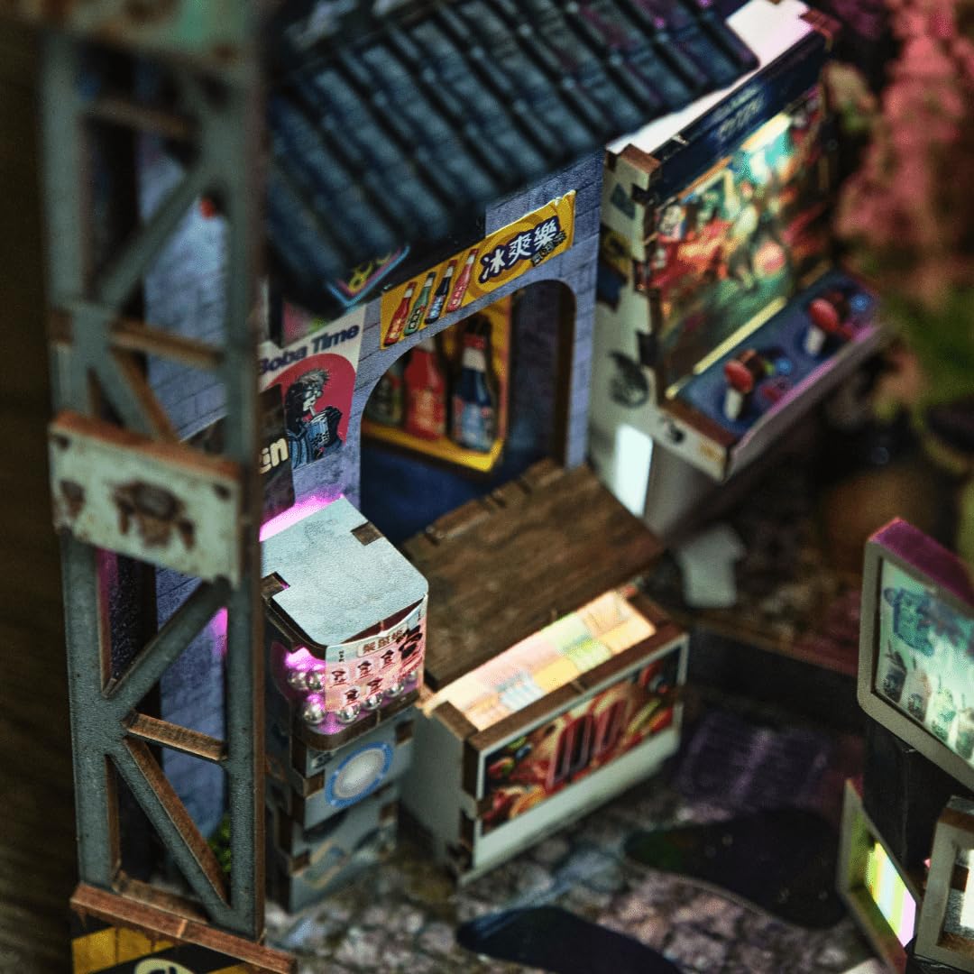 Anavrin Book Nook Kit Kowloon Walled City 2049 — DIY 3D Wooden Shelf Insert
