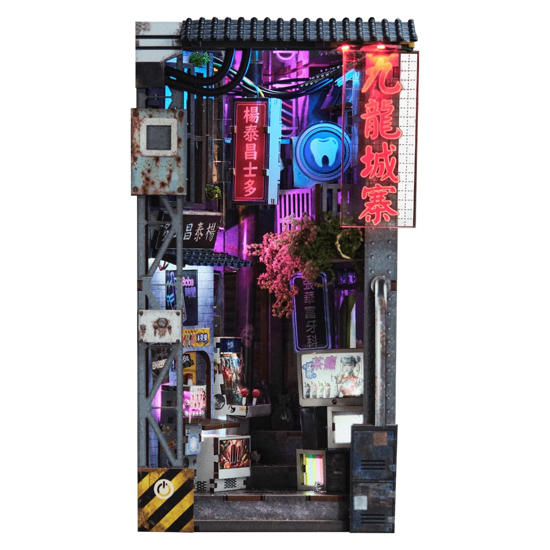 Anavrin Book Nook Kit Kowloon Walled City 2049 — DIY 3D Wooden Shelf Insert