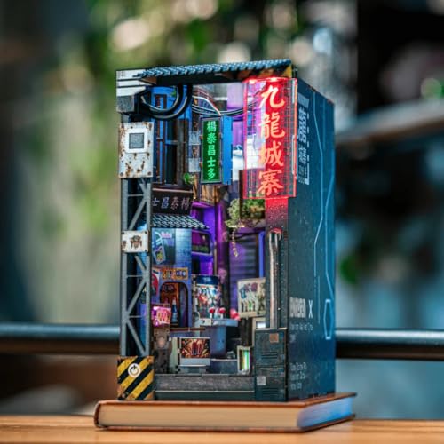 Anavrin Book Nook Kit Kowloon Walled City 2049 — DIY 3D Wooden Shelf Insert