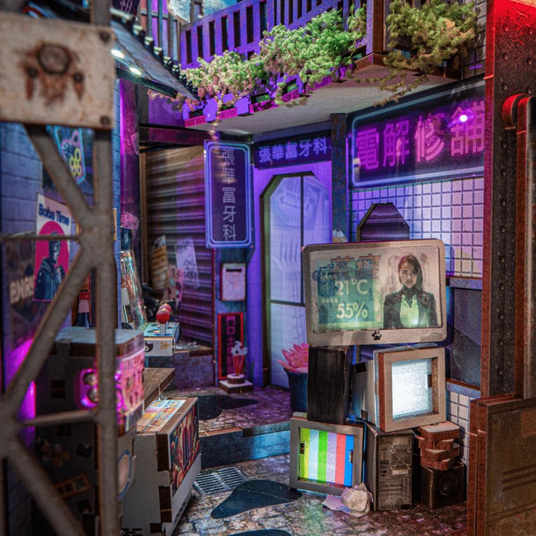 Anavrin Book Nook Kit Kowloon Walled City 2049 — DIY 3D Wooden Shelf Insert