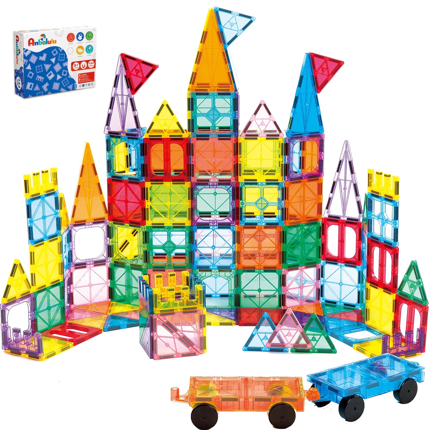 Anbalulu Magnetic Building Tiles - 134-Piece Large STEM Magnet Set for Kids