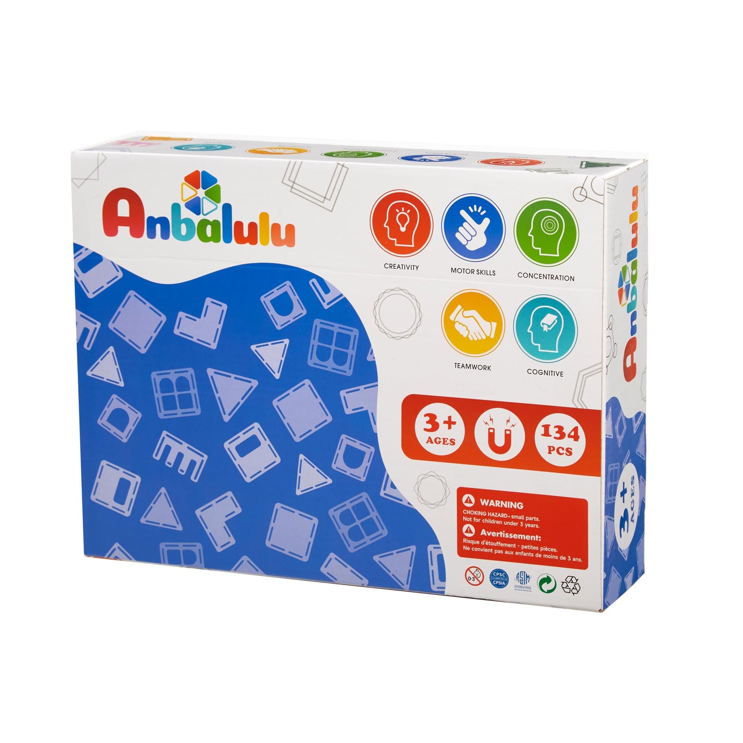 Anbalulu Magnetic Building Tiles - 134-Piece Large STEM Magnet Set for Kids