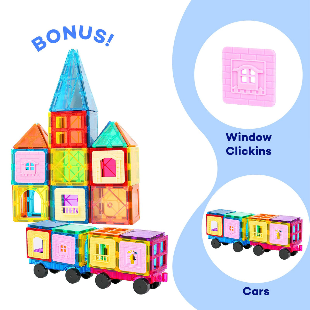 Anbalulu Magnetic Tiles 100PCS with 2 Cars | STEM Building Toys for Kids 3-9