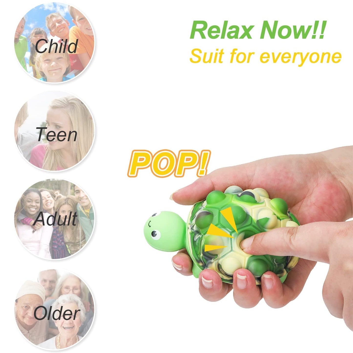 Anboor Pop Fidget Toys – 3D Silicone Turtle Push Bubbles, Stress Reliever (2 Pack)