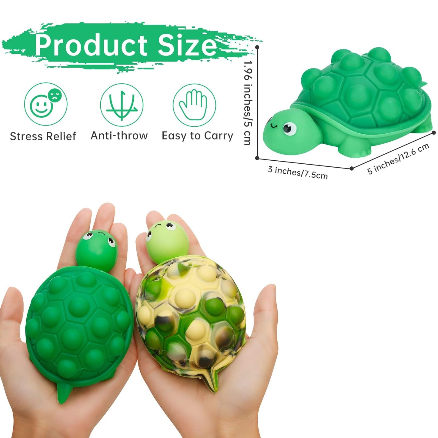 Anboor Pop Fidget Toys – 3D Silicone Turtle Push Bubbles, Stress Reliever (2 Pack)