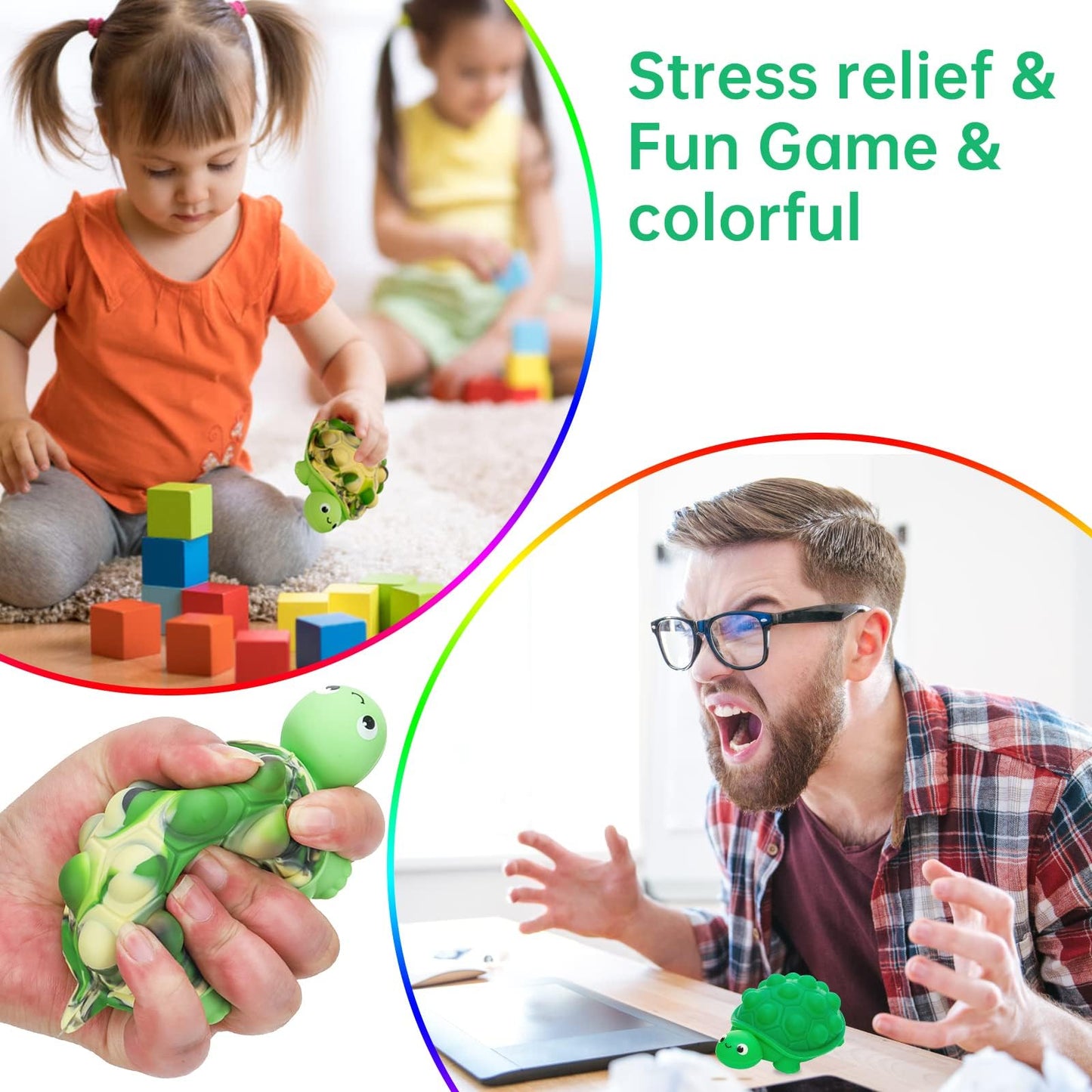 Anboor Pop Fidget Toys – 3D Silicone Turtle Push Bubbles, Stress Reliever (2 Pack)