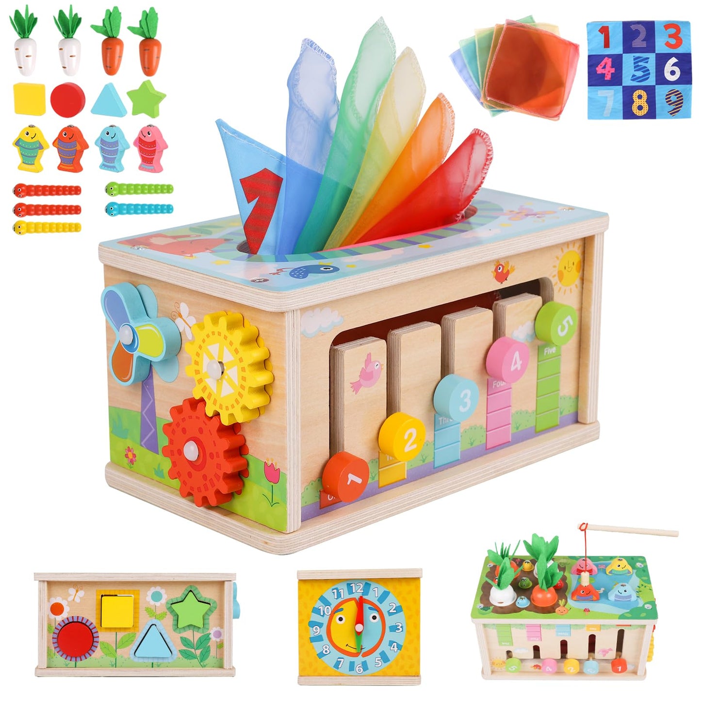 Ancaixin 6-in-1 Montessori Wooden Toy for Babies 6+ Months