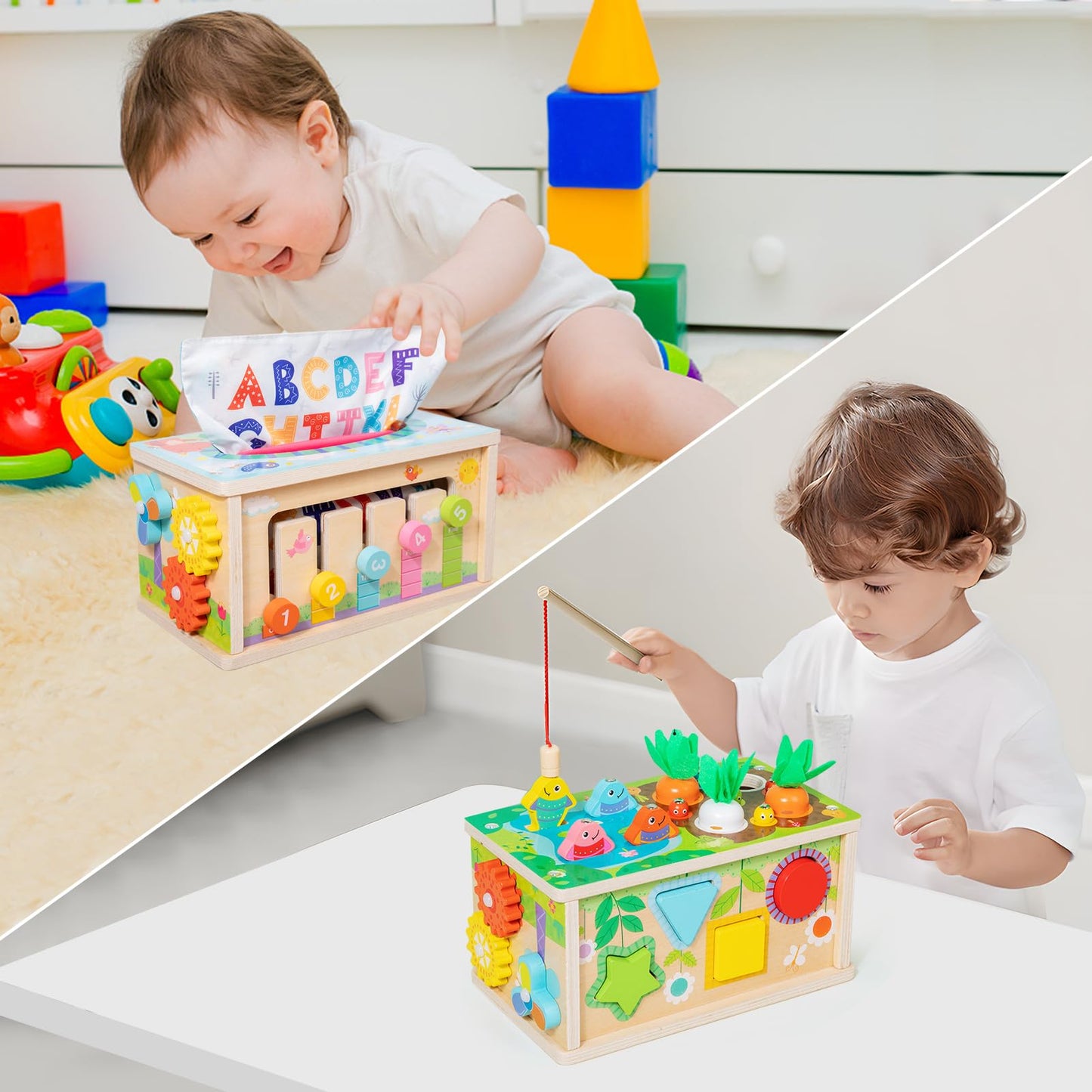 Ancaixin 6-in-1 Montessori Wooden Toy for Babies 6+ Months