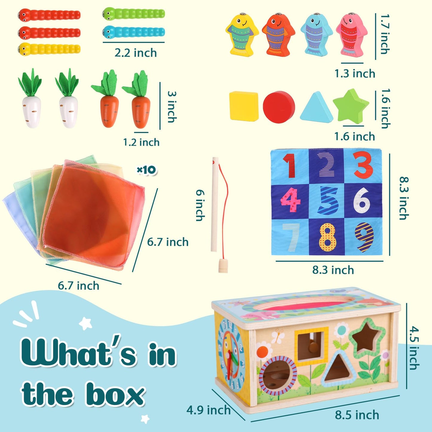 Ancaixin 6-in-1 Montessori Wooden Toy for Babies 6+ Months