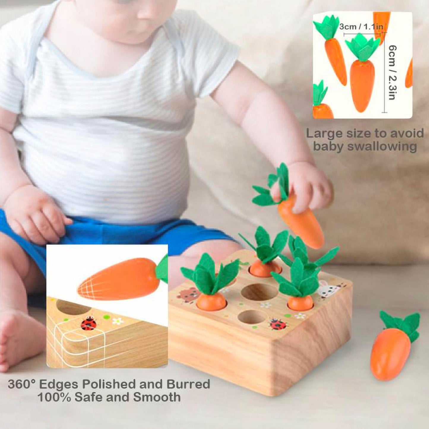 Ancaixin Montessori Wooden Toy for Babies 6-12 Months – Shape Sorting & Harvest