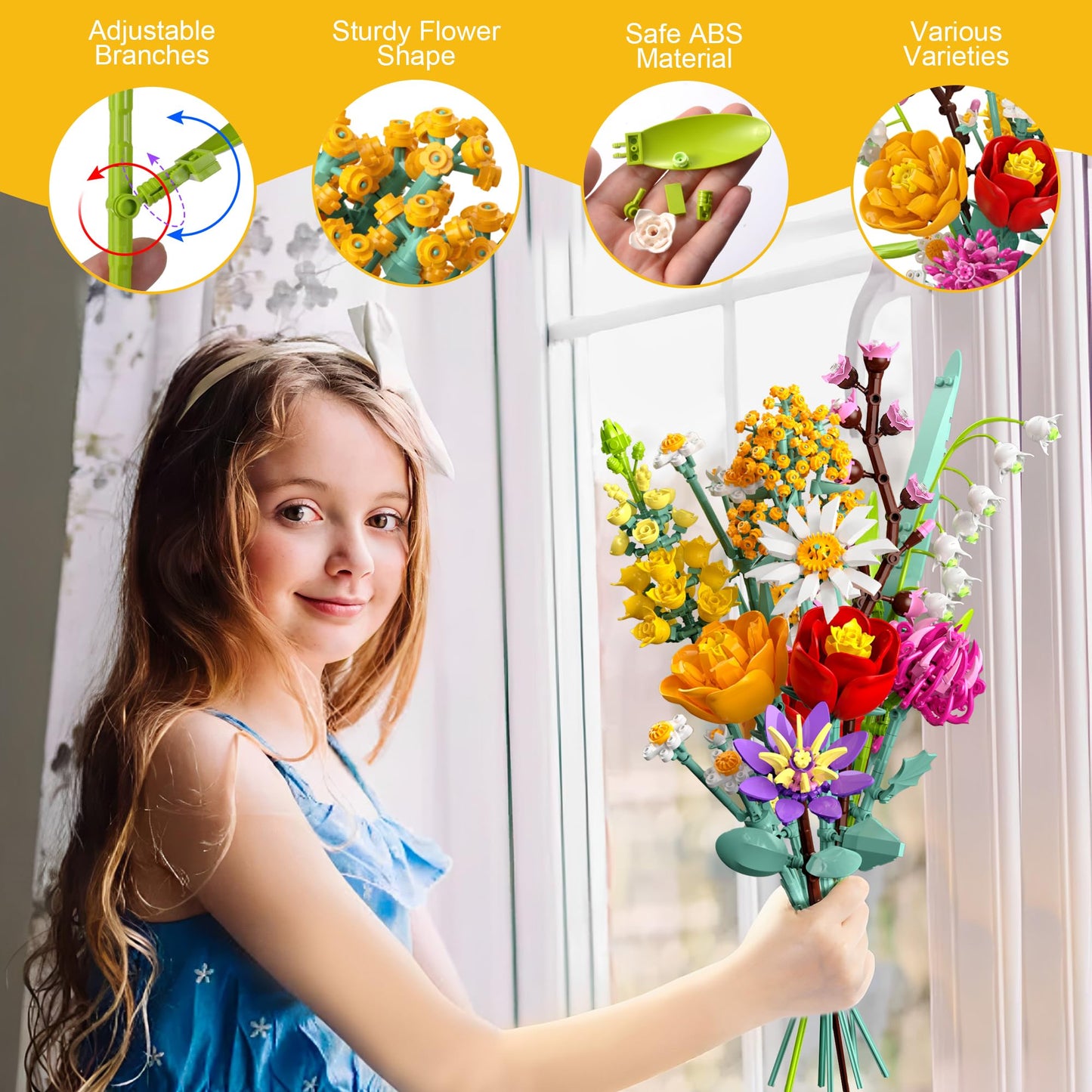 Ancesfun Flowers Bouquet Building Set – 1070PCS Wildflower Kit for Home Decor