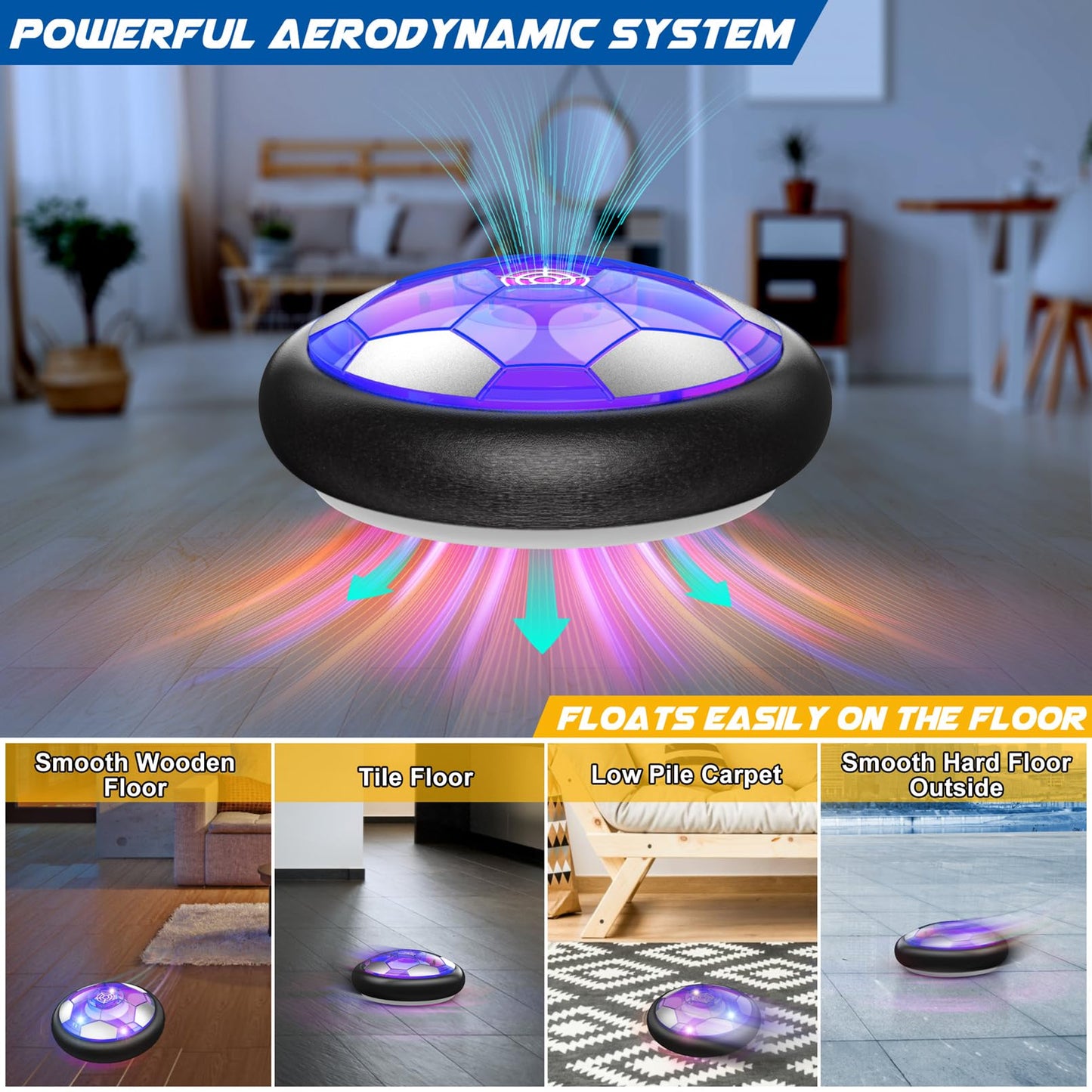 Ancesfun Hover Soccer Ball Set (2) with LED Lights and Foam Bumpers – Indoor/Outdoor USB Rechargeable