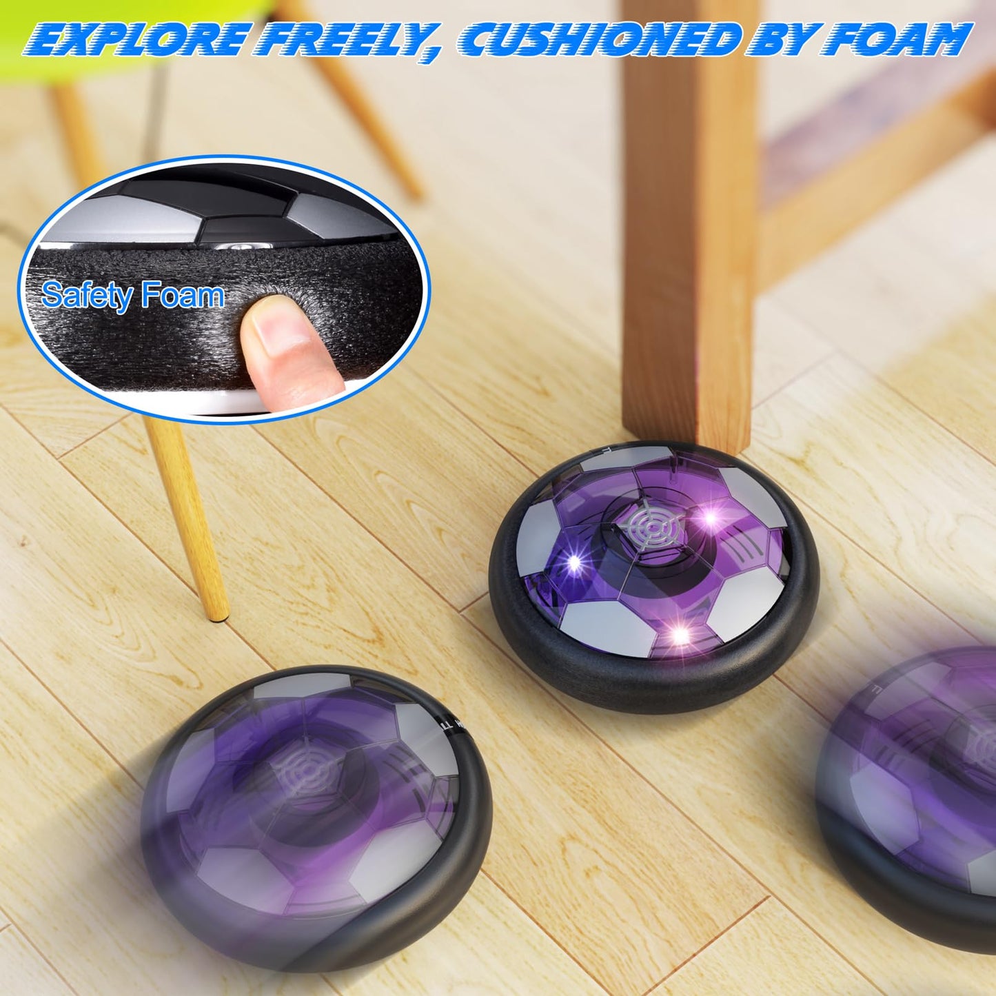 Ancesfun Hover Soccer Ball Set (2) with LED Lights and Foam Bumpers – Indoor/Outdoor USB Rechargeable
