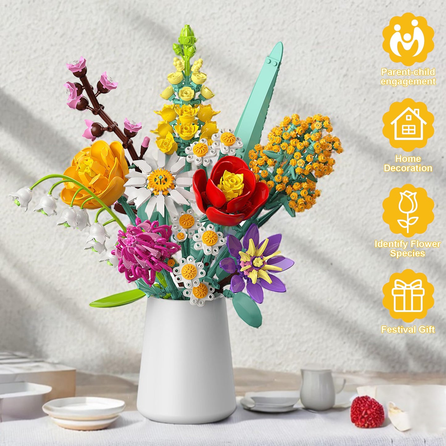 Ancesfun Flowers Bouquet Building Set – 1070PCS Wildflower Kit for Home Decor