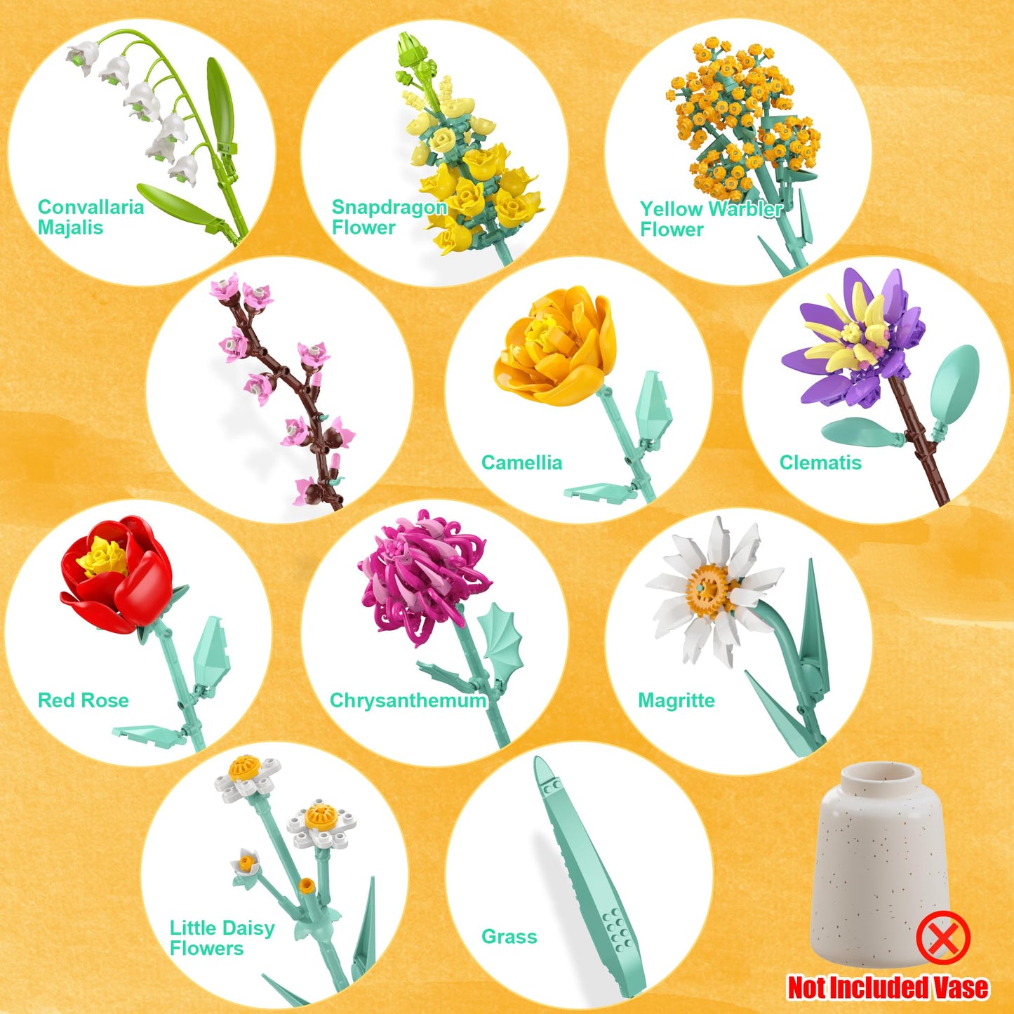 Ancesfun Flowers Bouquet Building Set – 1070PCS Wildflower Kit for Home Decor
