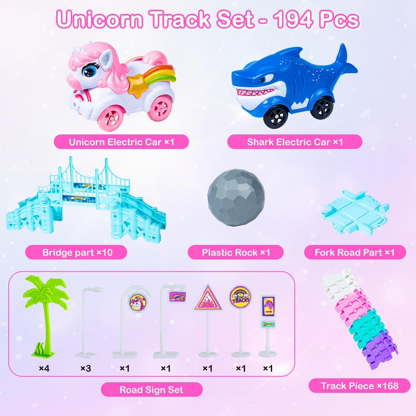 Ancitoy Unicorn Race Track Car Set – Flexible DIY Tracks for STEM Play (Ages 3–7)