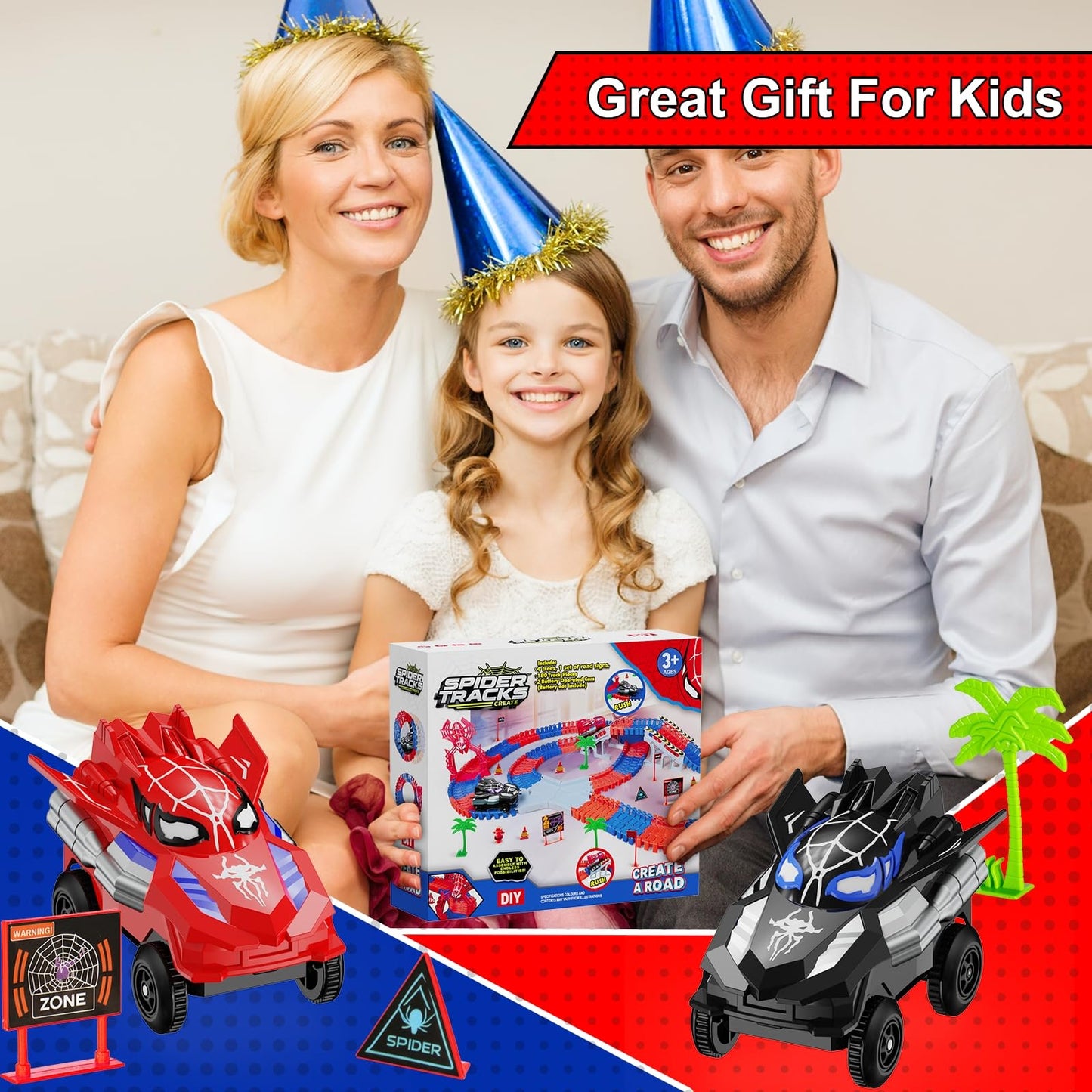 Ancitoy Spider Race Track Toy for Kids 3-6 | DIY Flexible Tracks & 2 Spider Cars