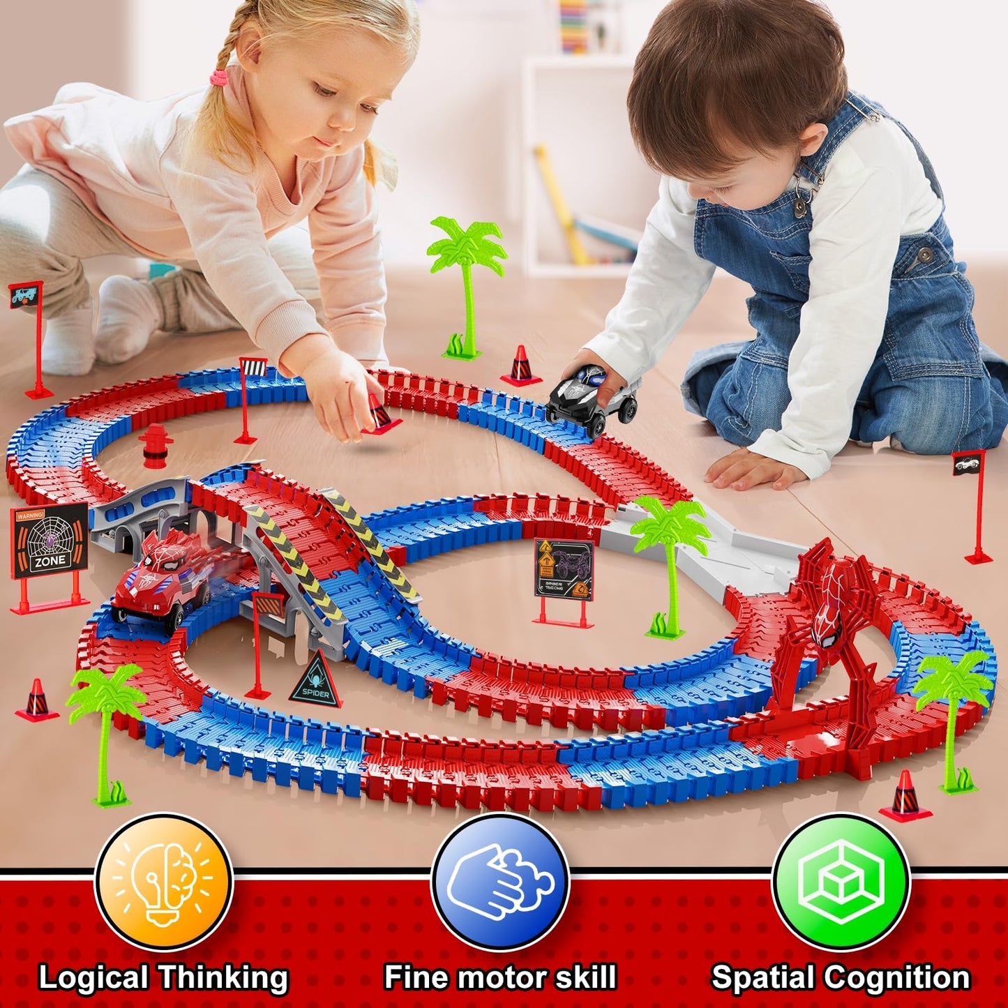 Ancitoy Spider Race Track Toy for Kids 3-6 | DIY Flexible Tracks & 2 Spider Cars