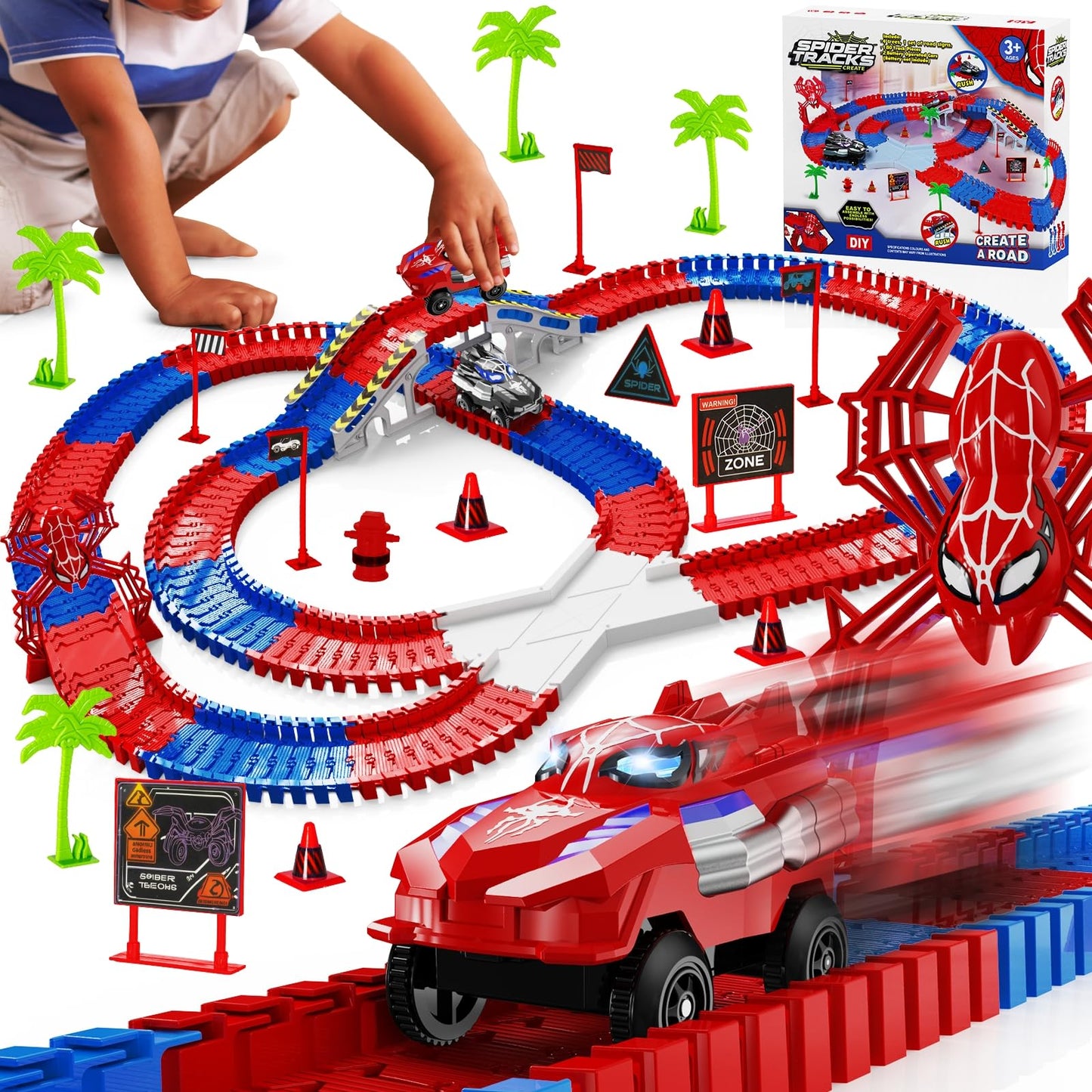 Ancitoy Spider Race Track Toy for Kids 3-6 | DIY Flexible Tracks & 2 Spider Cars