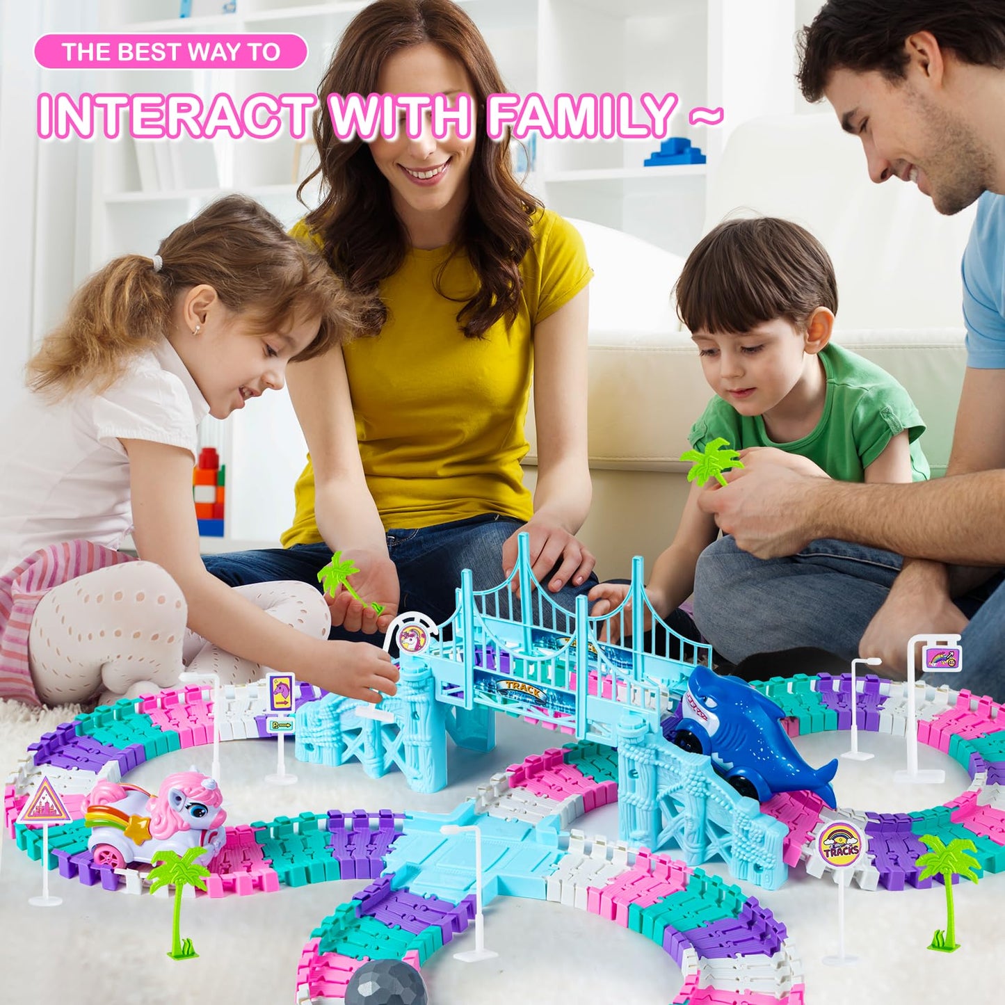 Ancitoy Unicorn Race Track Car Set – Flexible DIY Tracks for STEM Play (Ages 3–7)