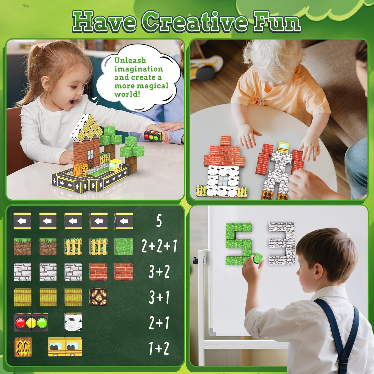 ANDENLEY Magnetic Blocks - 100-Piece STEM Building Tiles for Kids 3+