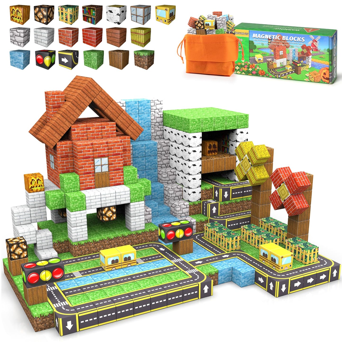 ANDENLEY Magnetic Blocks - 100-Piece STEM Building Tiles for Kids 3+